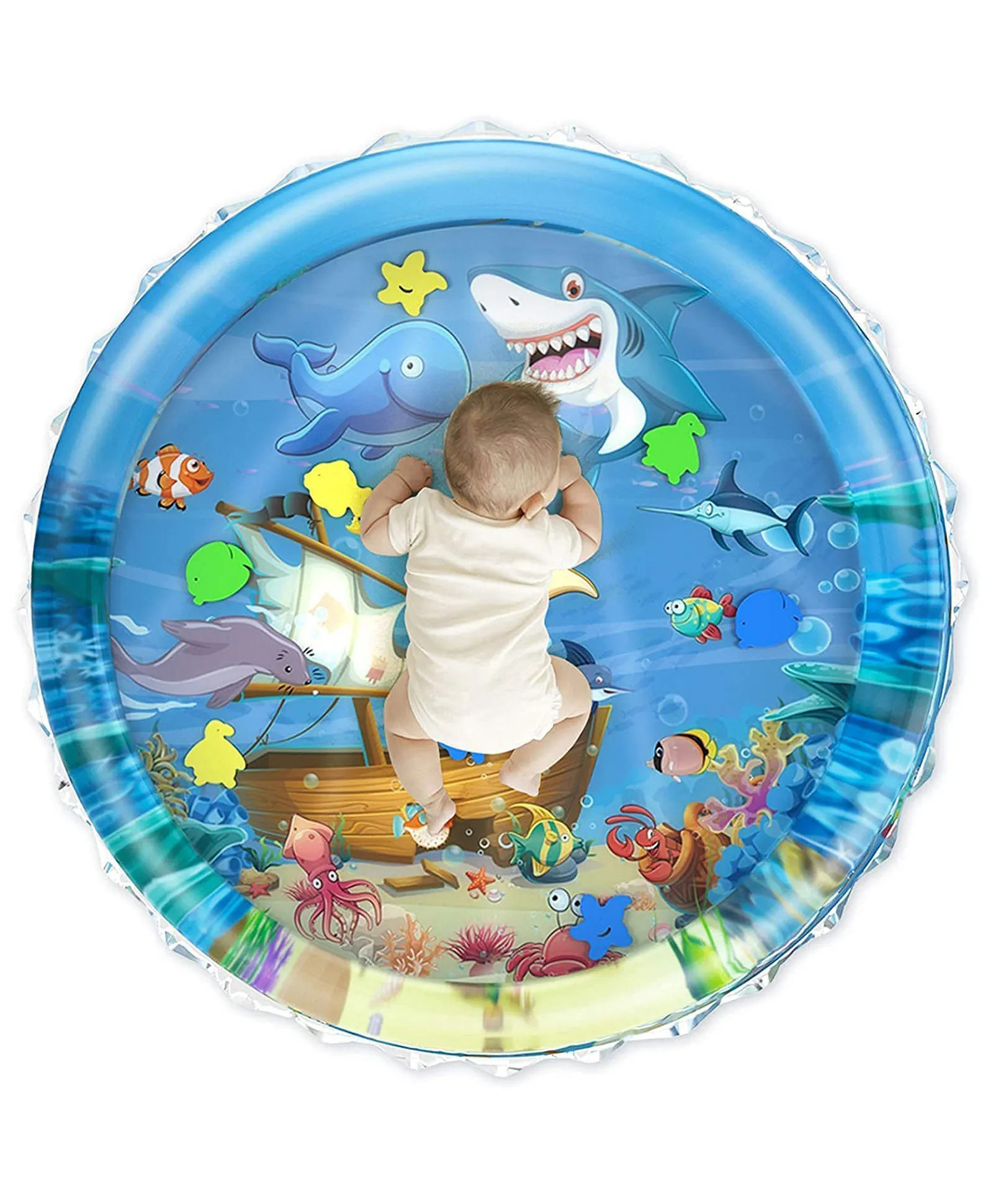 AKN TOYS Play Mat,Baby Infant Toddlers Inflatable Water Play Floor Mat Children Growth Activity Tool Tummy Time Baby Water Mat Toy for Baby Round mat (Pack of 1 - Color May Vary)-image-7