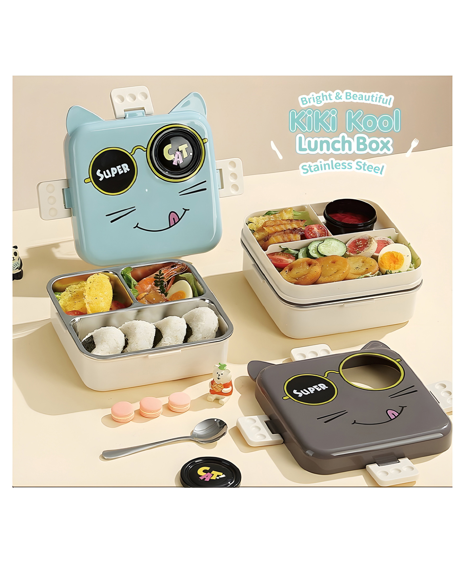 AKN TOYS Insulated Lunch Box Kiki Kool Double Layer Lunch Box Six Compartment Insulated Stainless Steel Lunch Box Portable Lunch Box 1120ml - (Pack of 1 - Color May Vary)-image-20