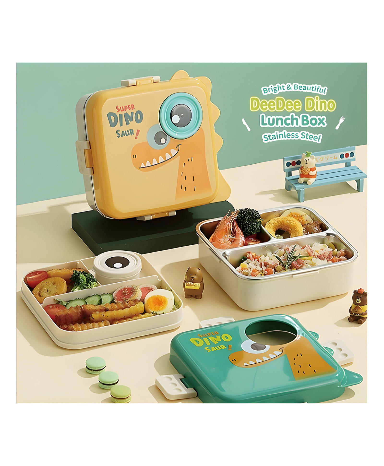 AKN TOYS Insulated Lunch Box Chickie Chick Double Layer Lunch Box Six Compartment Insulated Stainless Steel Lunch Box Portable Lunch Box 1120ml - (Pack of 1 - Color May Vary)-image-7