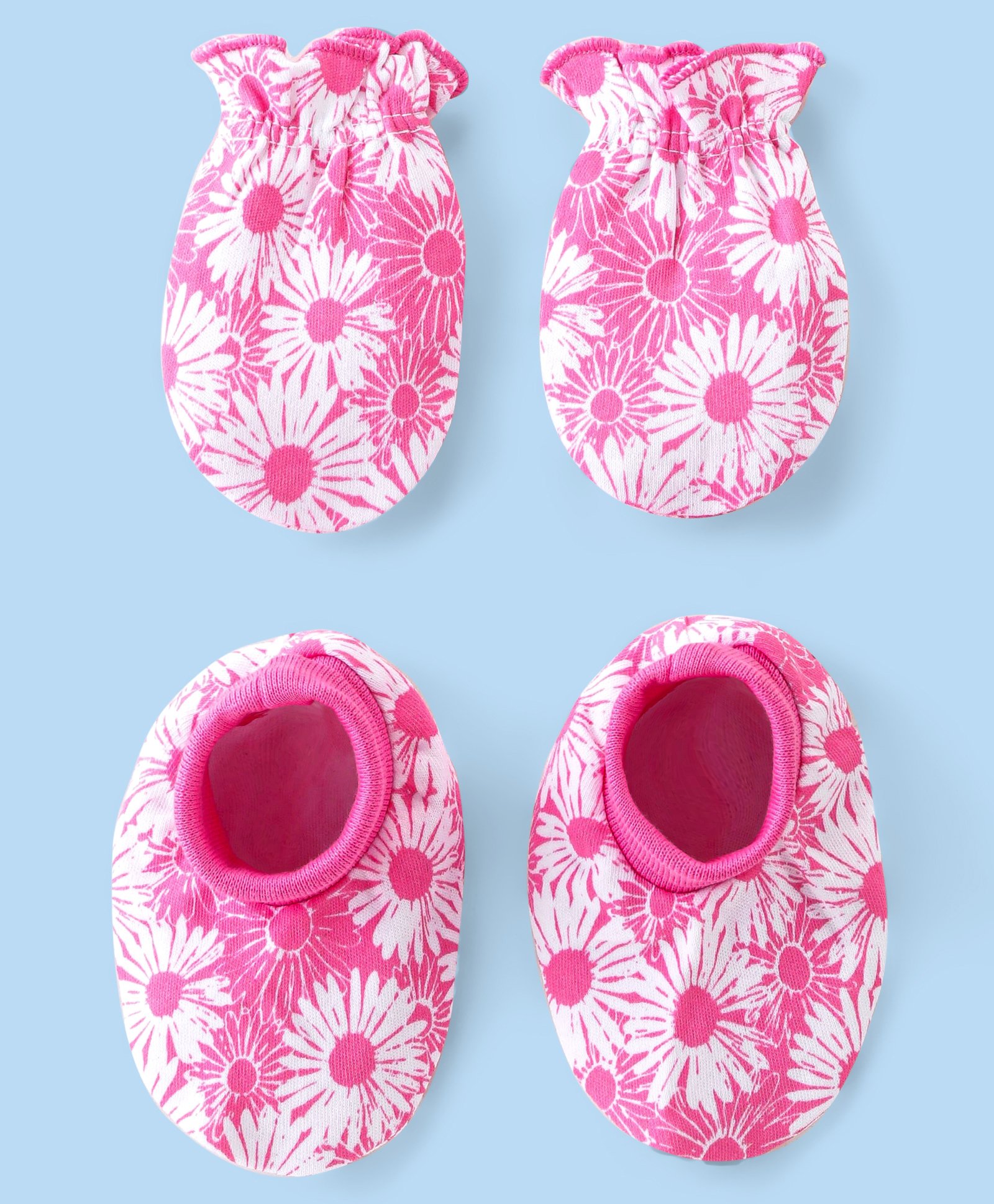 Babyhug 100% Cotton Knit Floral  Printed Mittens & Booties - Pink-picture-11