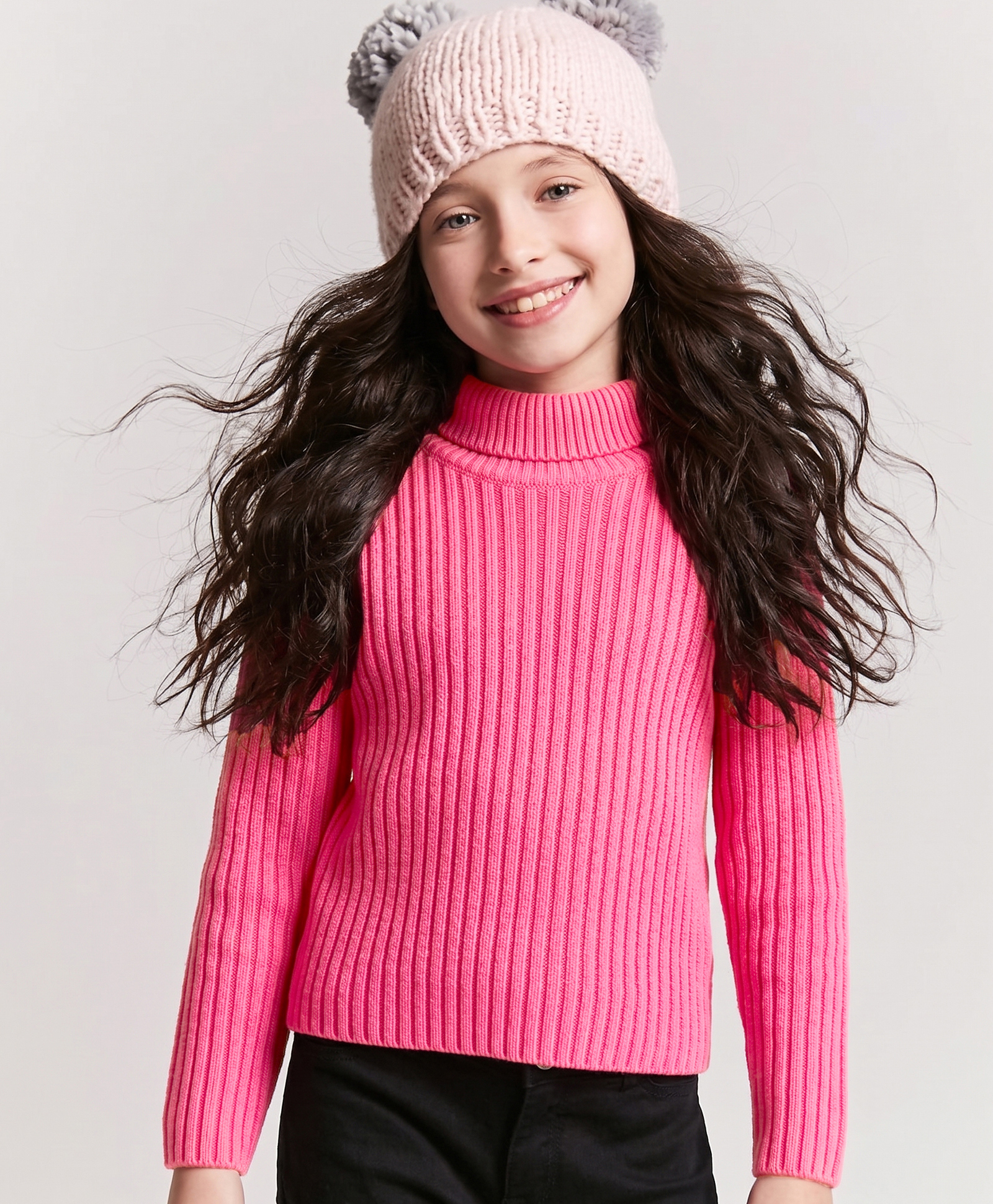 Pine Kids Knitted Full Sleeves Turtle Neck Solid Colour Pullover Sweater - Pink-picture-11