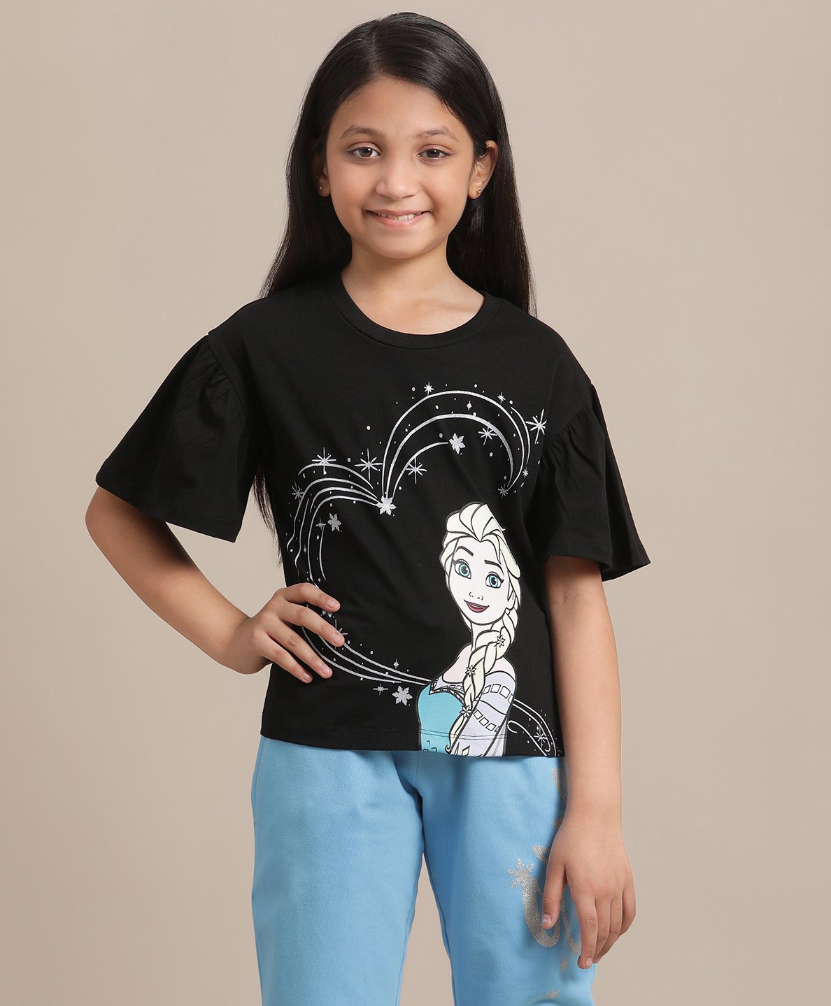 Kidsville Frozen Featuring Half Sleeves Elsa Printed Tee - Black-image-23