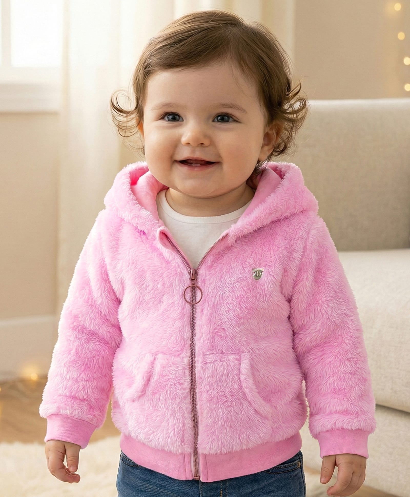 Babyoye Cotton Knit Full Sleeves Solid Color Winter Jacket - Pink-picture-19