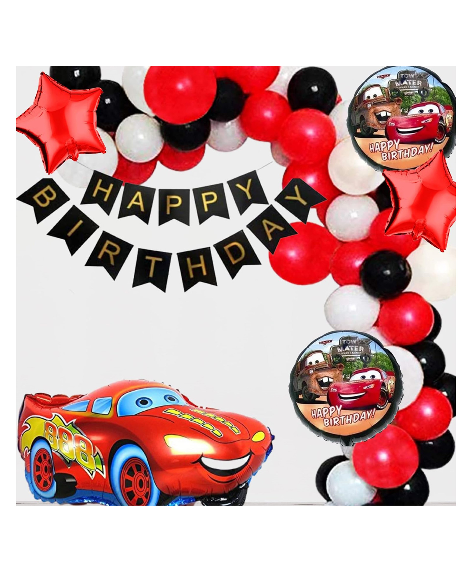 Bubble Trouble Car Theme Birthday Decorations - 66pc Combo - 60 Multicolor Balloons, 1 Car Theme Foil Balloons set of 5 & 1 Happy Birthday Banner ( Car Birthday Theme Decoration )-image-42