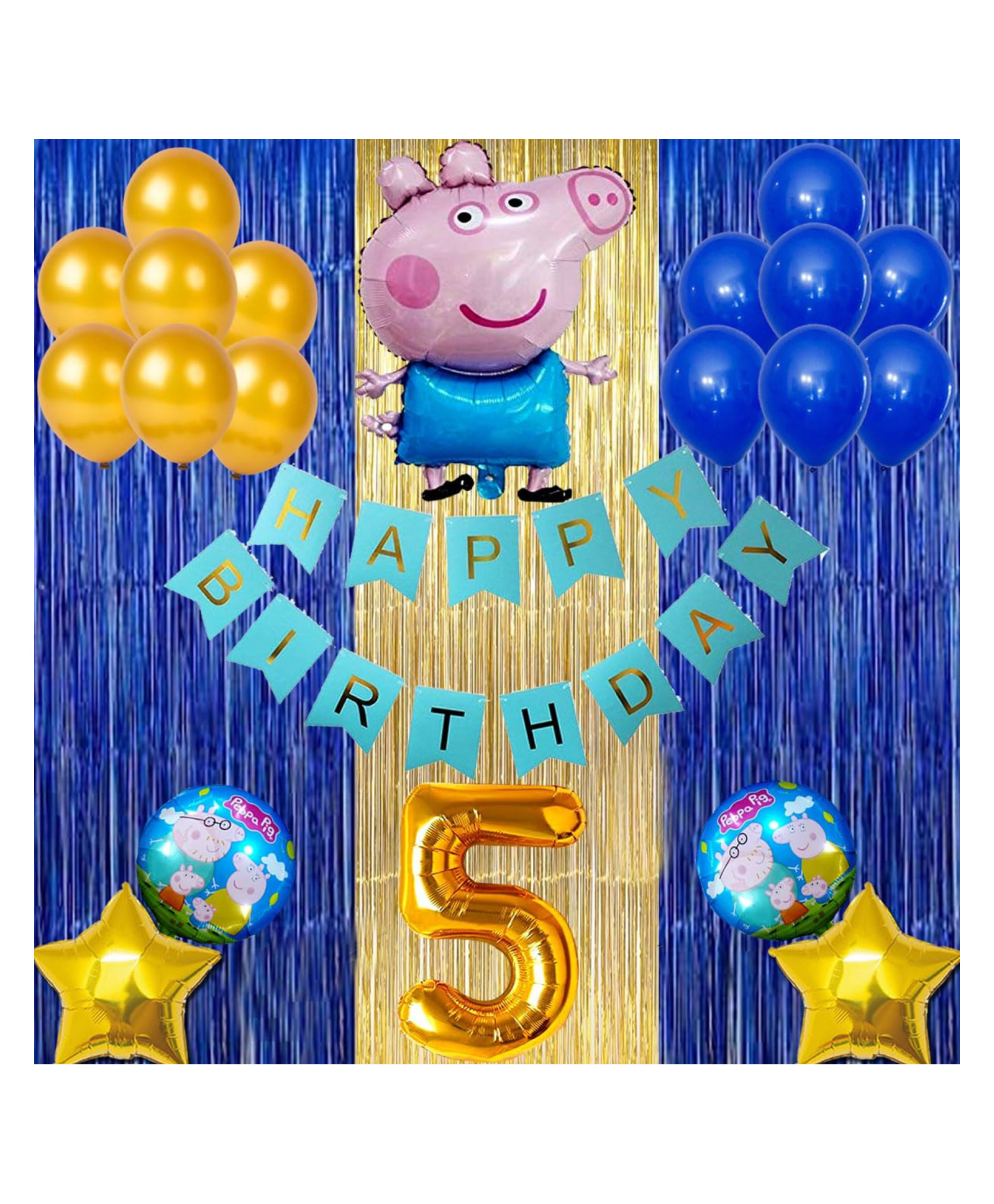 Bubble Trouble Peppa Pig Theme Fifth 5th Birthday Decoration Items For Girls Party Decoration Kit Balloon Combo Pack Of 40 Pcs Blue Gold-image-23