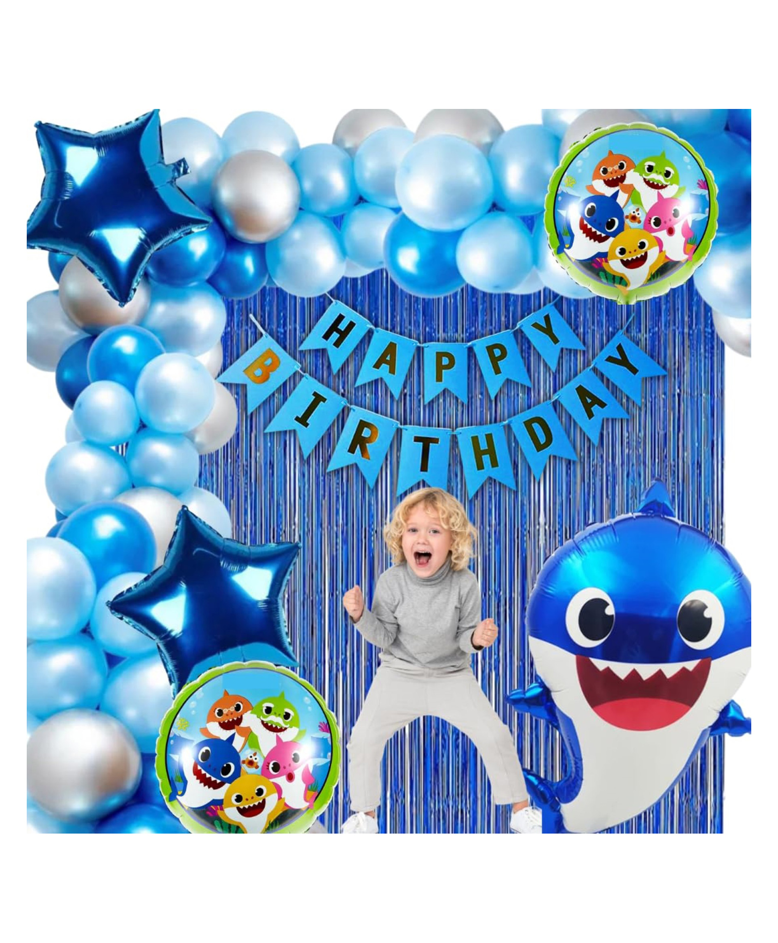 Bubble Trouble Blue Shark Theme Birthday Decorations Combo 68pc - Ultimate Party Kit for Girls, Boys, Kids (Blue Shark Birthday Decoration Theme)-image-1