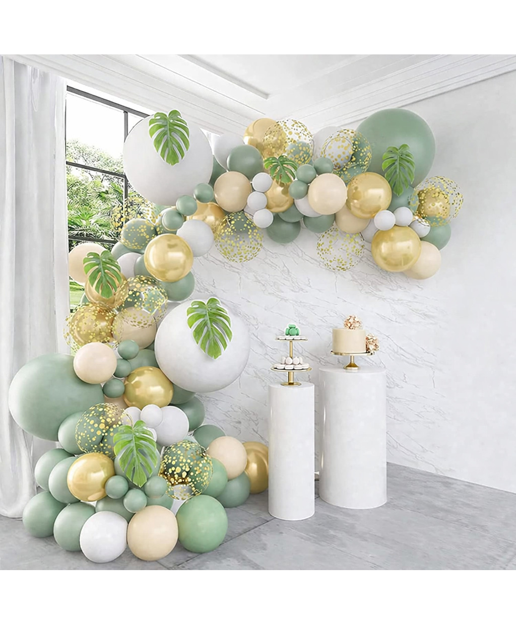 Bubble Trouble Green Balloon Arch Kit for Birthday ,Anniversary, Welcome Baby , Baby Shower, Theme Party Decoration (Sage Green Balloon Arch Garland -61 pcs) (Rubber)-image-11