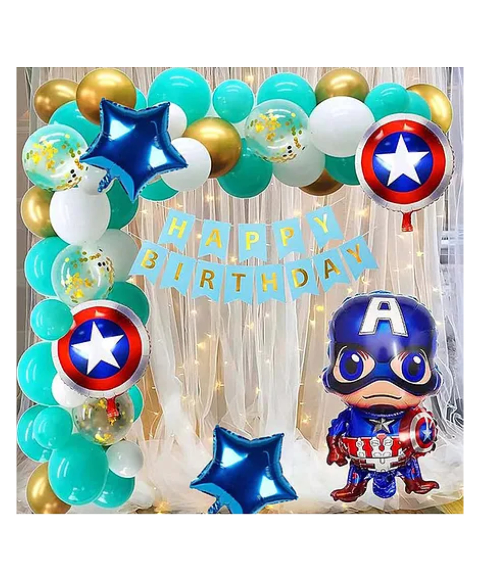 Bubble Trouble Captain America Foil Balloon, Happy Birthday Cut Banner, & More for Boys, Girls, Kids - Indoor & Outdoor Fun - Pack of 56-image-3
