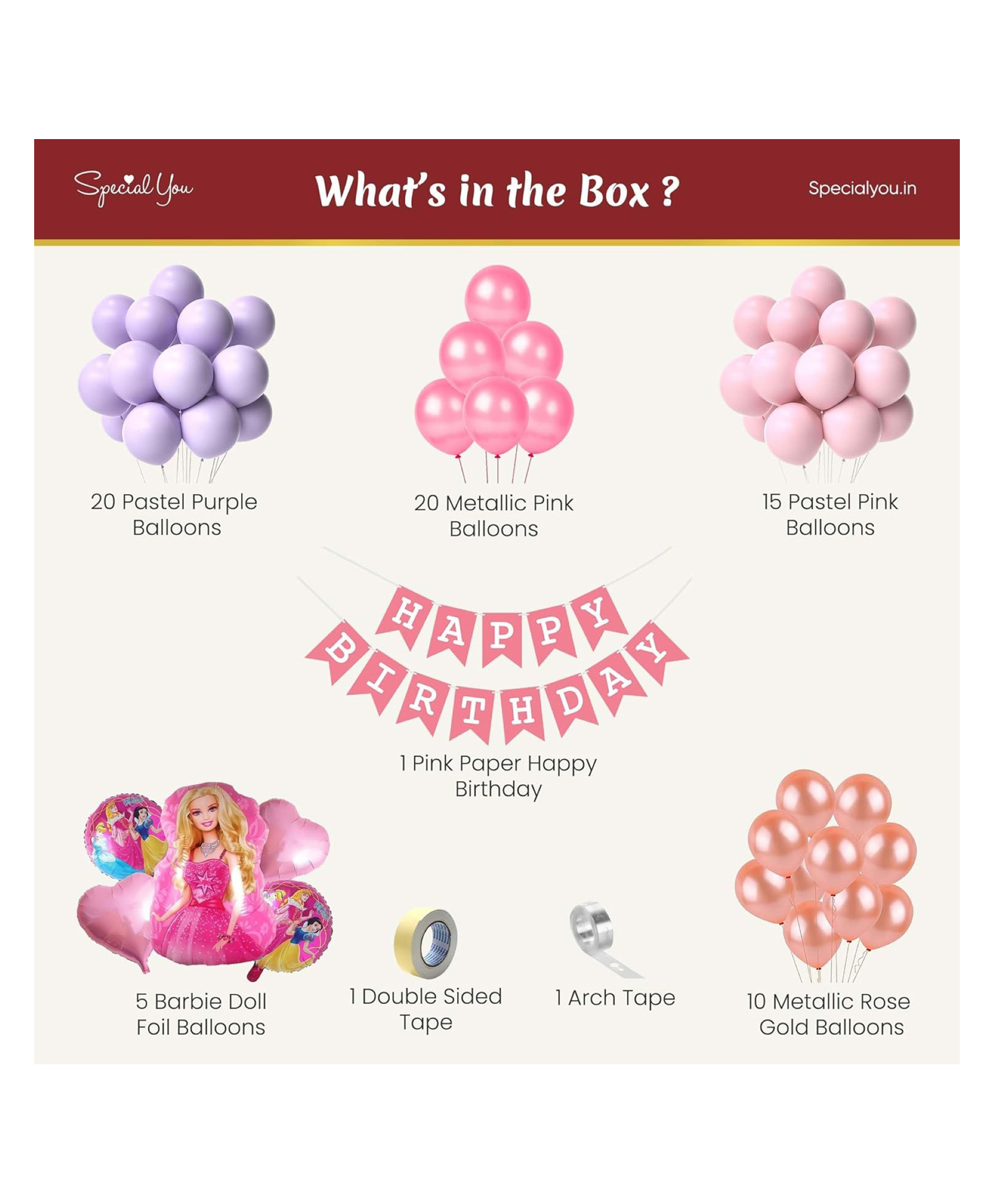 Bubble Trouble Barbie Theme Birthday Decoration Item For Girls With Pink Princess Birthday Decorations Combo With Barbie Foil Balloon Set,Metallic Pink,Rose Gold,Pastel Pink & Purple Balloons-73 Items-picture-13