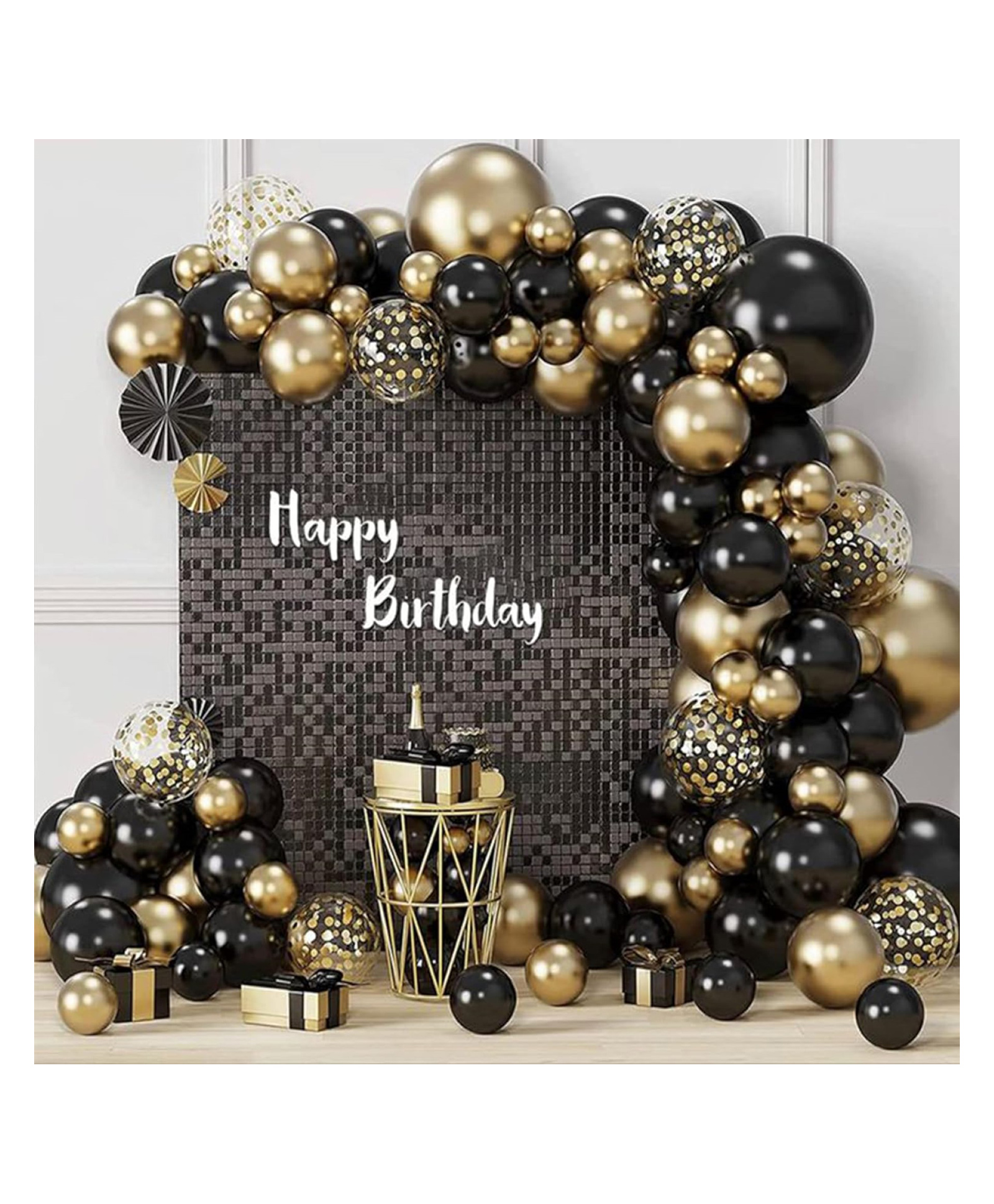 Bubble Trouble Happy Birthday Decoration Items Boys Girls Husband- 55Pcs Biirthday Decoration Kit, latex Combo -Black Golden chrome-confetti balloons For Birthday, Happy birthday-picture-22