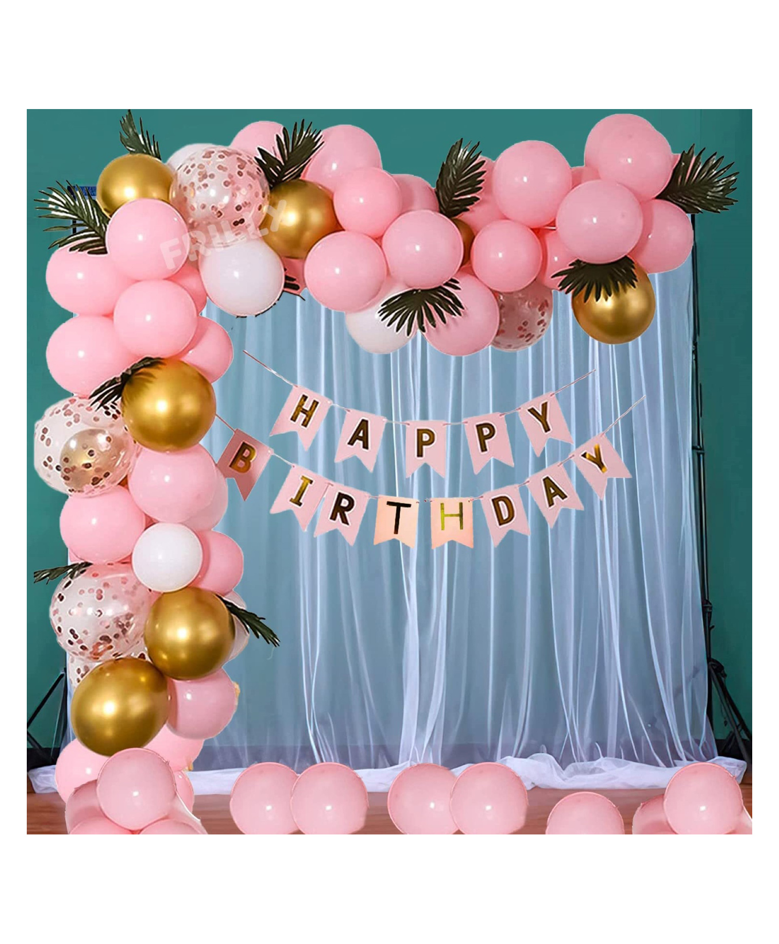 Bubble Trouble Pink Birthday Decoration Item For Girl/Boy/Wife/Husband - Pack of 58 Pcs - Net Cloth with Confetti Balloons | Balloon Decor for House Party | Birthday Decorations Kit-picture-13