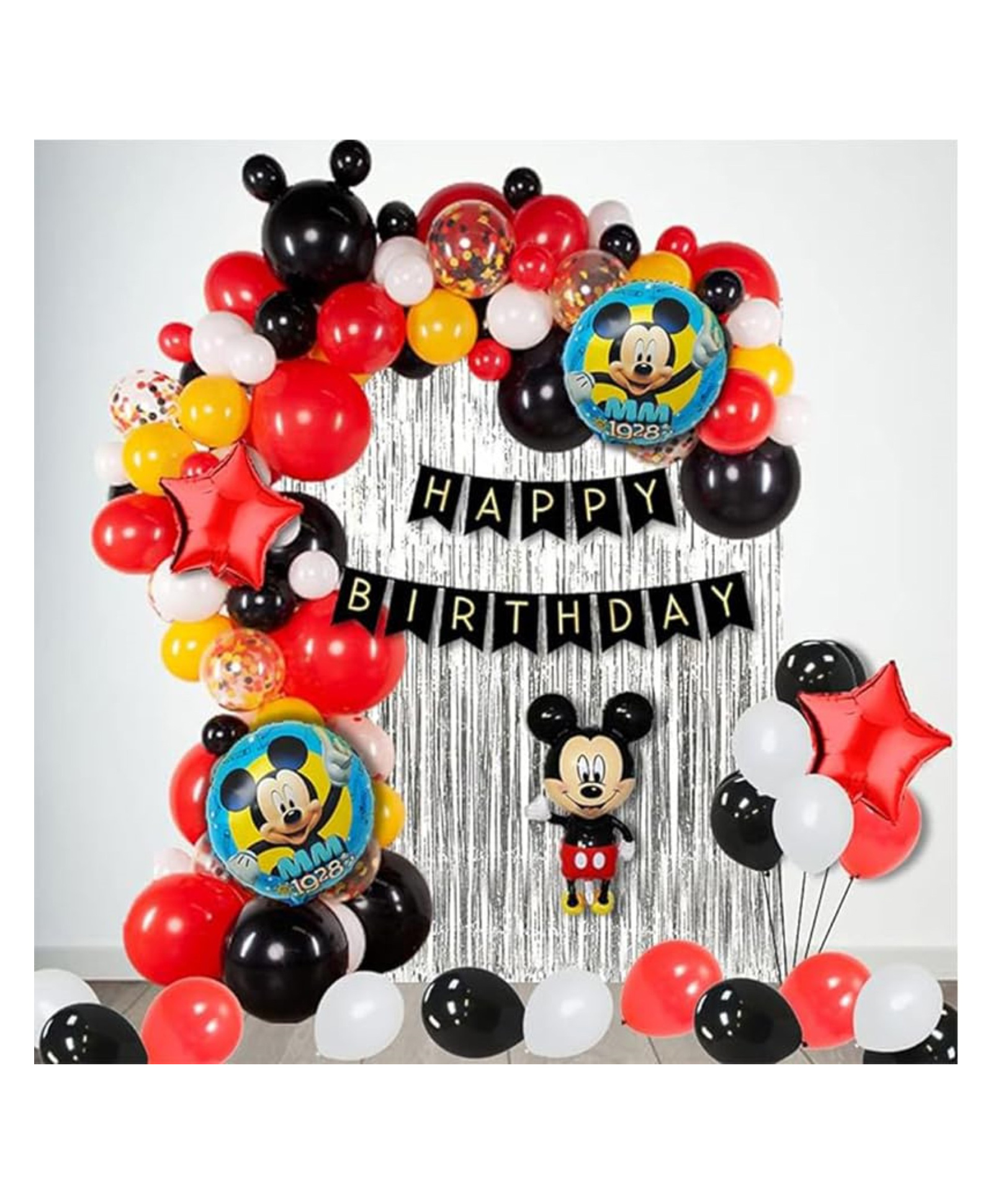 Bubble Trouble Mickey Mouse Theme Birthday Decoration Kit Combo Banner, Mickey Mouse Foil Bunch, Foil Curtain, Confetti & Latex Balloon Bday Decoration for Kids -Pack Of 31 Pcs-image-15