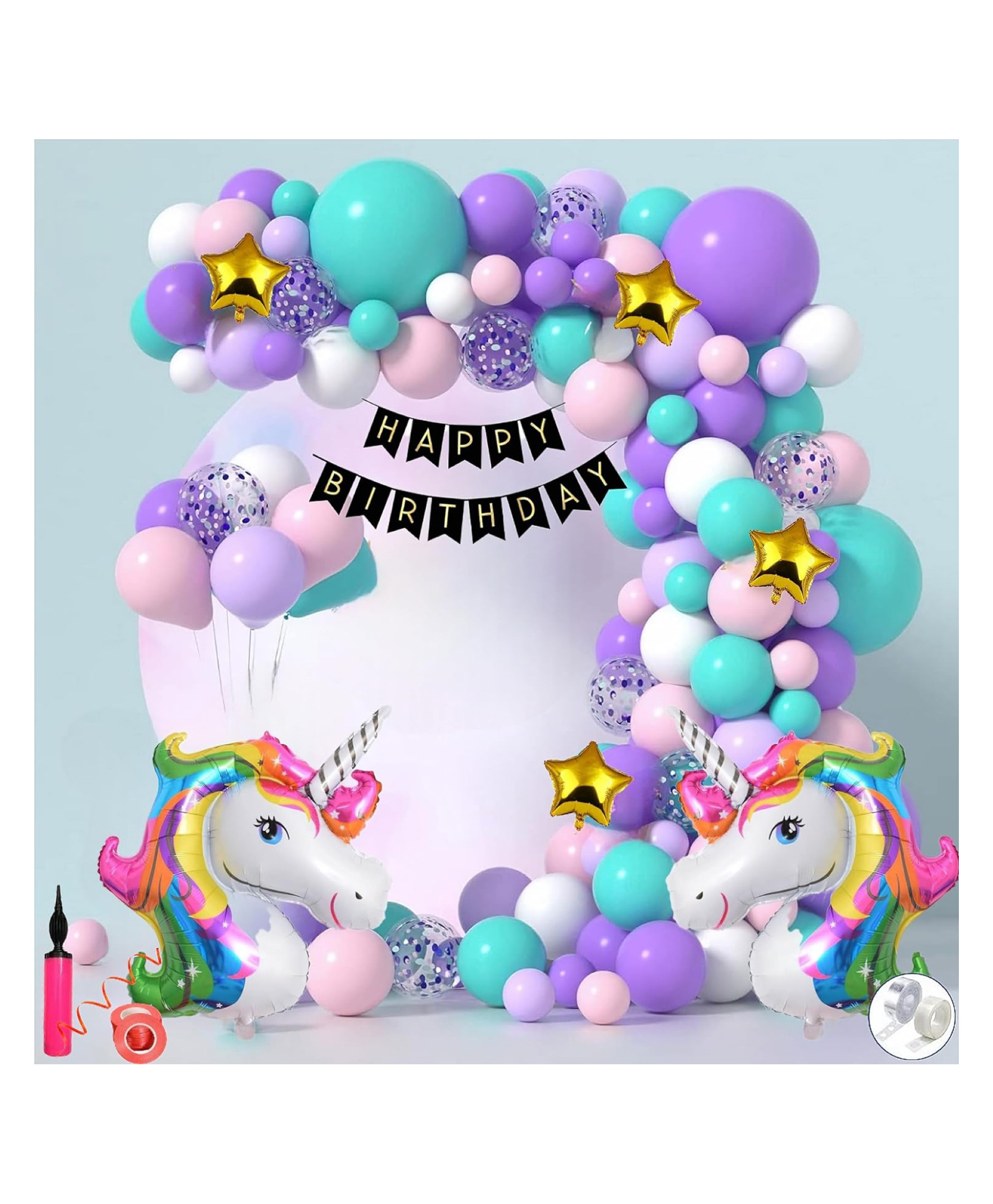 Bubble Trouble Unicorn Theme Birthday Decorations Combo Set- 67Pcs Kit with Happy Birthday Banner, Head Foil, Metallic Balloons - Happy Birthday Decoration Kit for Girls / Unicorn Birthday Decorations-image-17