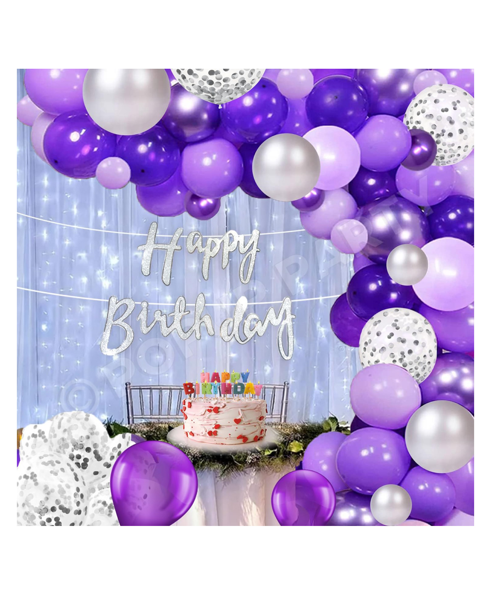 Bubble Trouble Purple theme Birthday Decoration Kit set of 54 pcs for Girls | Purple Decoration items for Birthday | Led Lights for birthday decoration-image-41