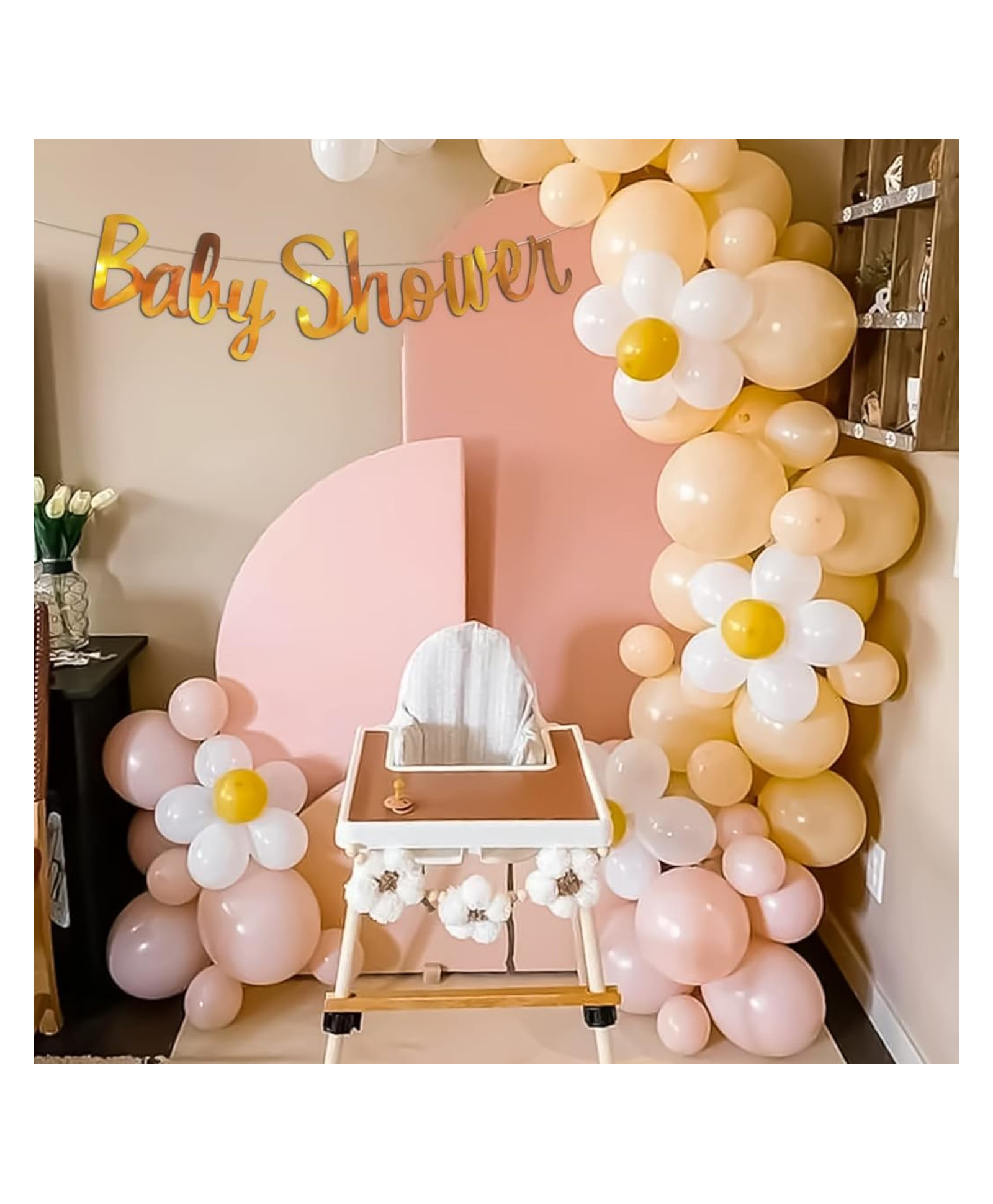 Bubble Trouble Baby shower decoration kit with pastel pink, dark yellow, peach & white balloons with gold baby shower banner- pack of 67 pcs-image-15