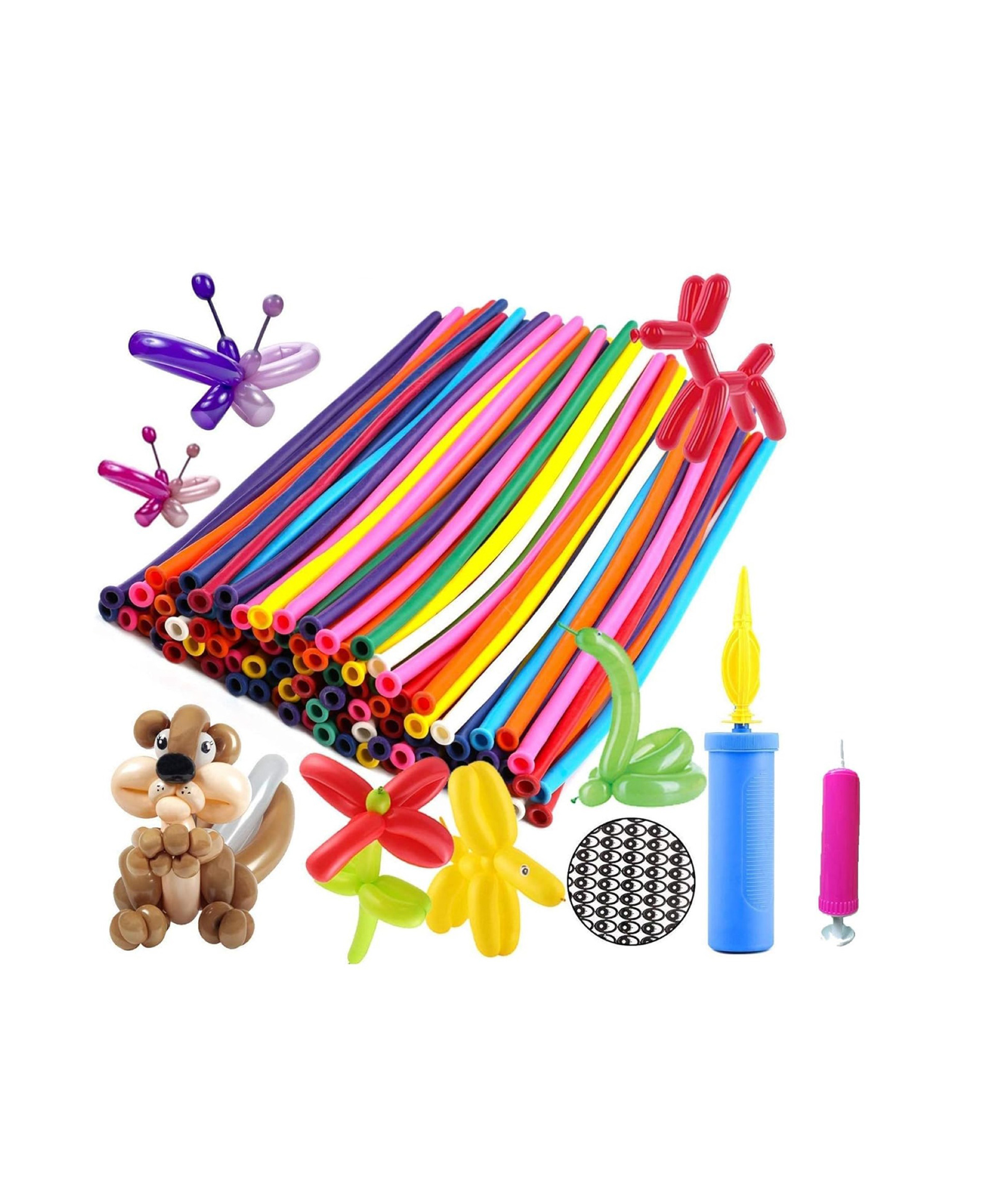 Bubble Trouble Animals Kit Twisting Balloons 100pcs Latex Long Modelling Balloons Multicolor with Air Pump 1 Big-image-2
