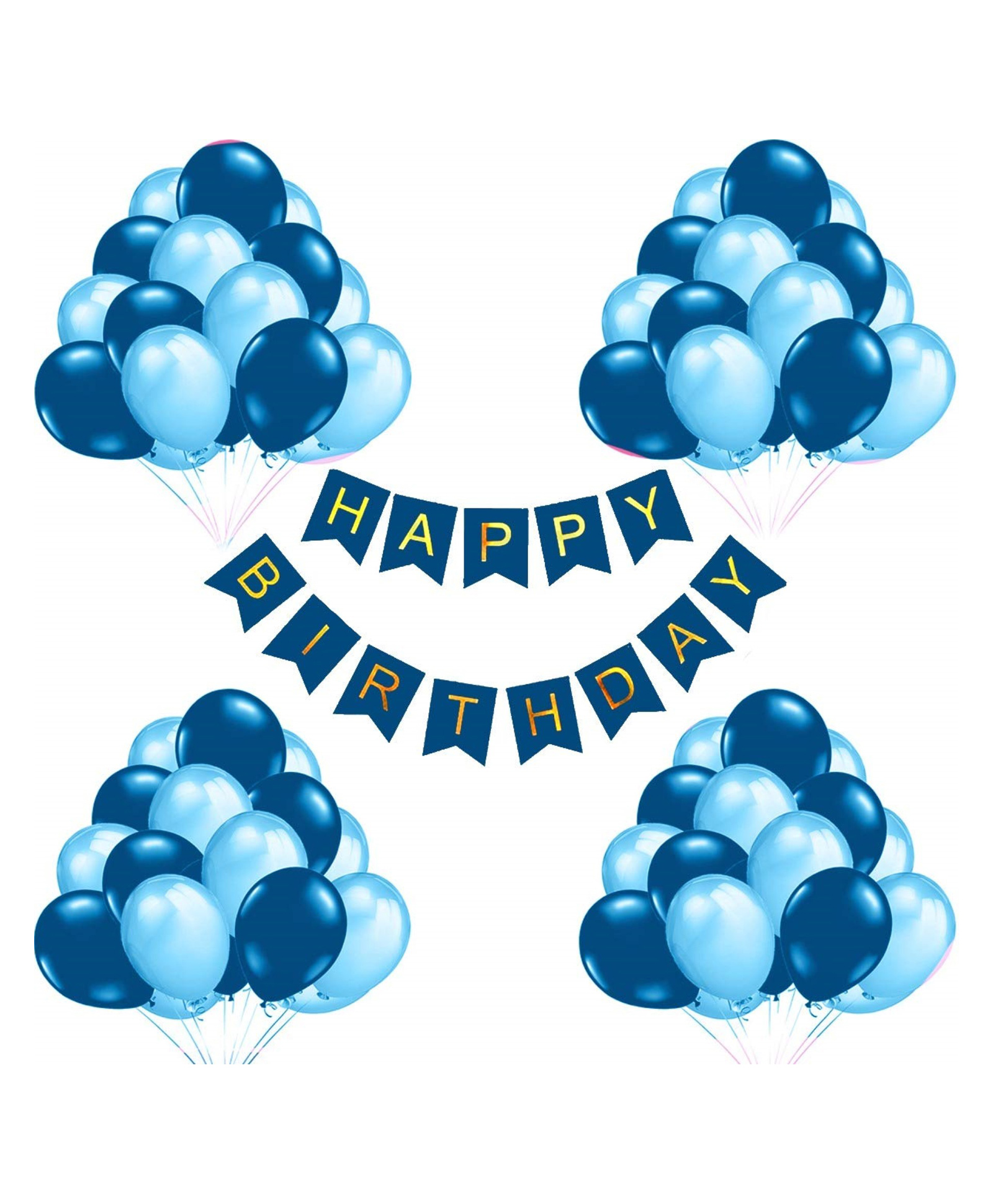 Bubble Trouble Happy Birthday Banner with 50 Pcs Metallic Balloon (Blue & Light Blue)-image-2