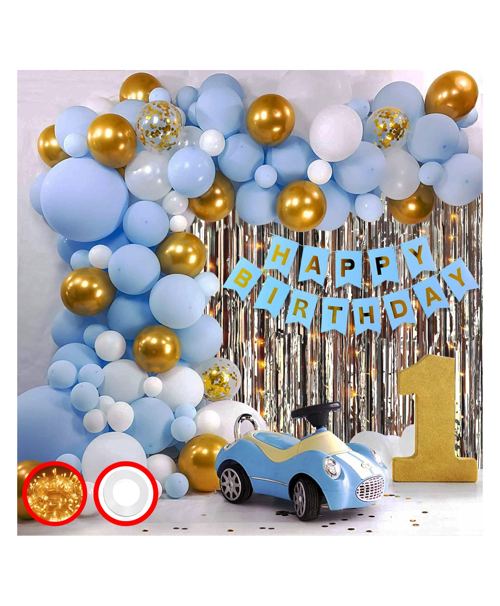 Bubble Trouble Birthday Decoration Items for Boy - Huge 65 Pcs Kids Birthday Decorations Kit | Blue Happy Birthday Banner (Cardstock) | Blue Birthday Decorations | Gold, Blue Metallic Balloons-image-38