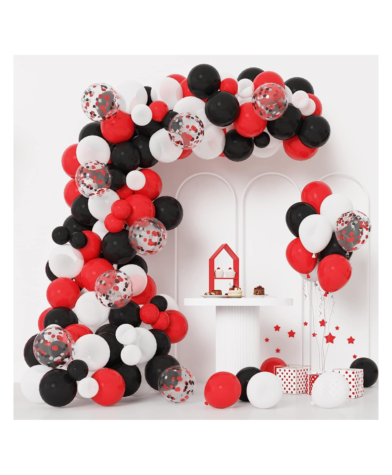 Bubble Trouble Black Red White Theme Balloons Decoration for Birthday, Baby Shower, Happy Anniversary, Wedding Decorations, Theme Balloons for Birthday Parties Decoration Pack of 81 Pcs-image-3