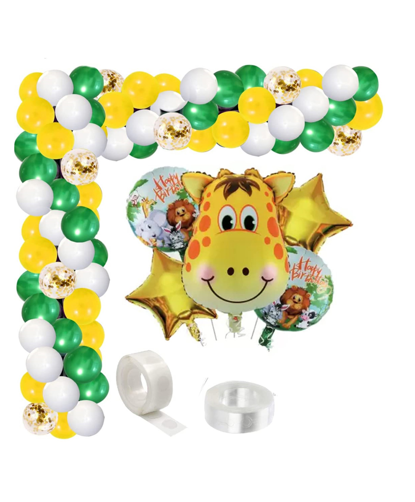 Bubble Trouble Safari Theme Birthday Decoration Balloons Garland Kit For Boys Girls With Giraffe Face Foil Balloon, Star Shape Foil Balloon & Round Shape Birthday Foil Balloon Decorations Pack of 77 Pcs-image-19