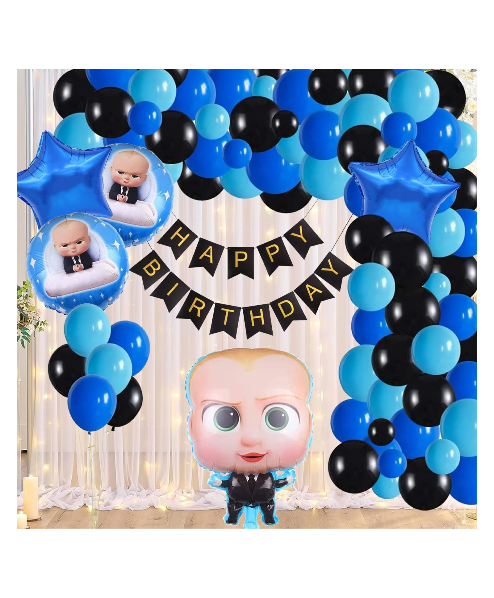 Bubble Trouble First Birthday Decoration Items for Boy Light Theme Backdrop Décor, Boss Baby Birthday Decorations for 1 Year Boy, 1st Birthday Decoration Items for Boys Pack of 53 Pcs-image-38