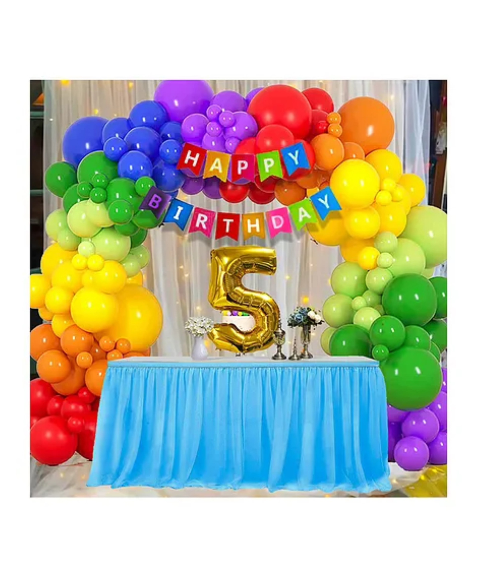 Bubble Trouble 5th Birthday Rainbow Theme Decoration Kit 5 Foil Balloon Happy Birthday Banner Metallic Helium Balloons Kids Party Supplies Pack of 70- Multicolor-image-38