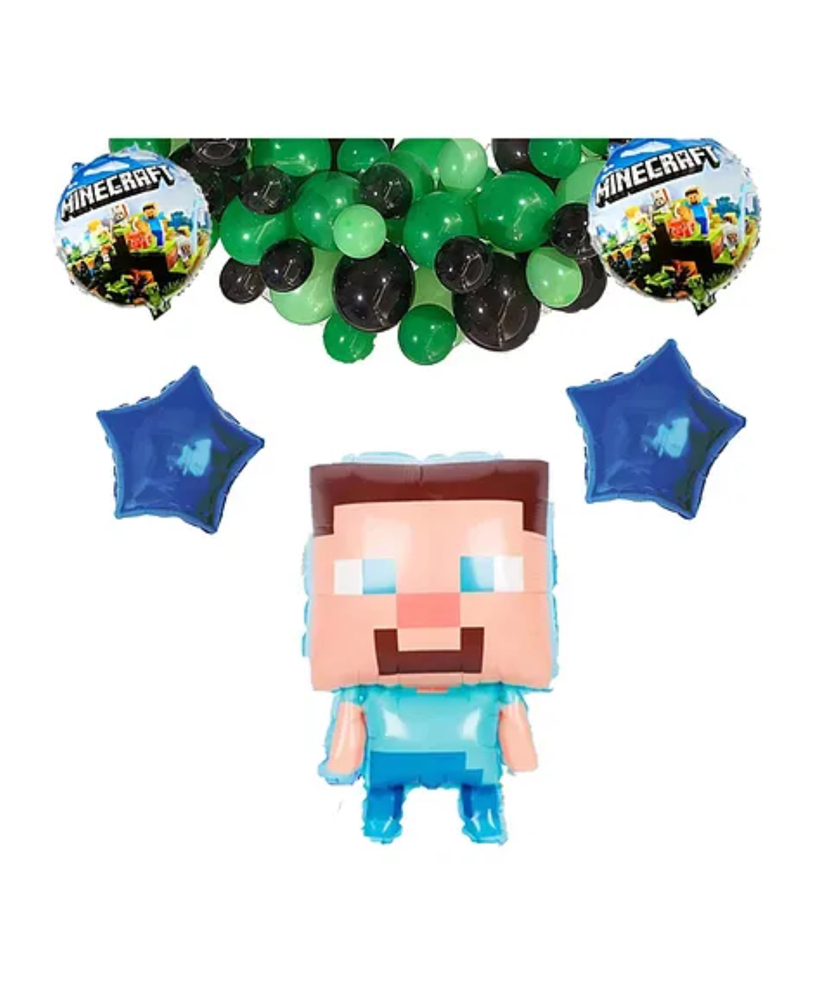Bubble Trouble Minecraft Theme Birthday Decoration for Boys Girls Kids Minecraft Cutout Foil Metalic Balloons Arch Garland Set Game Theme Backdrop 25 Pcs-image-34