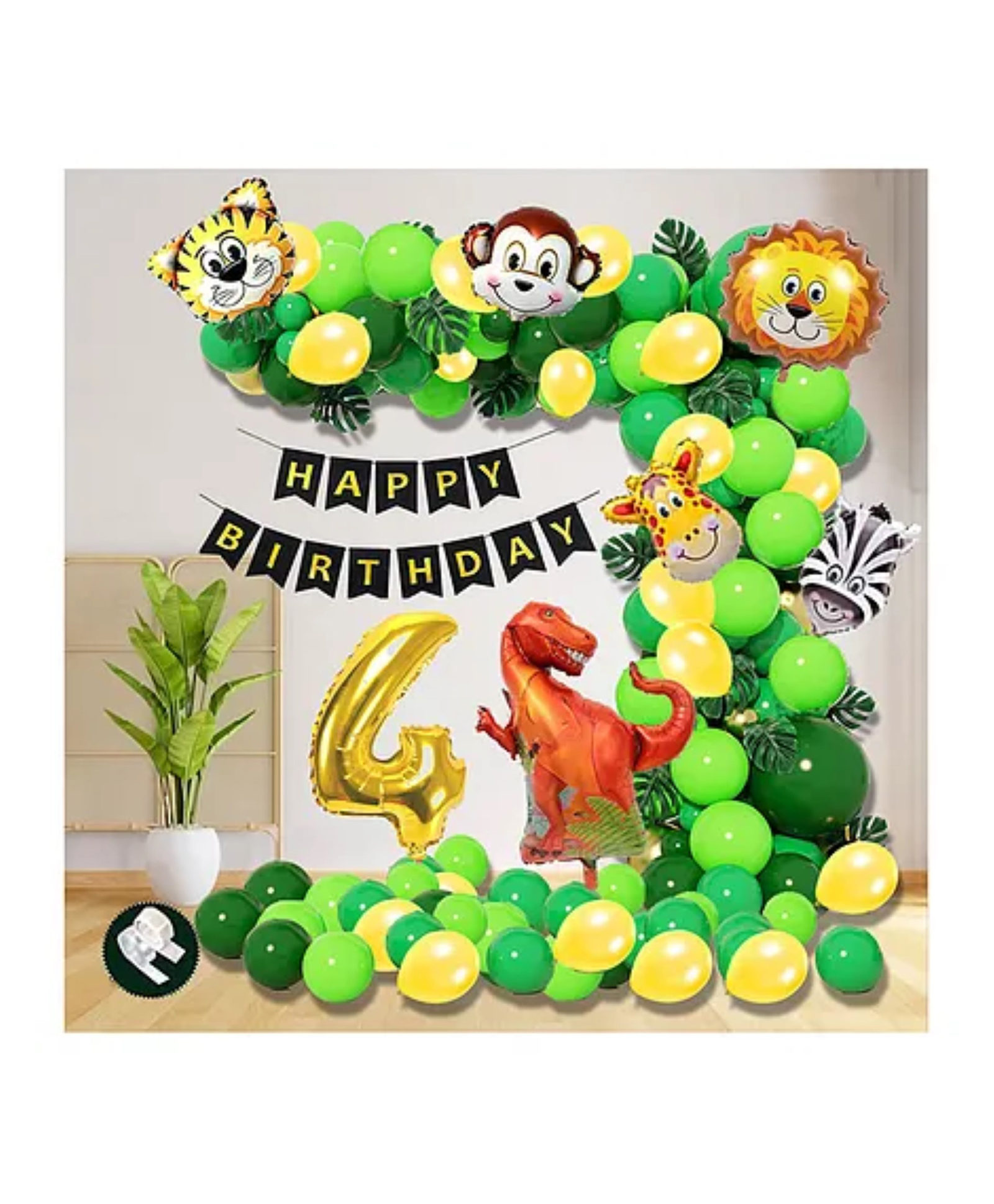 Bubble Trouble Dinosaur Jungle theme 4th Birthday Party Decorations For Boys Girls Kids Forest Animal Cutout Foil balloons/Metalic Balloons Birthday Party Backdrop Garlend kit(72 Pcs)-image-13