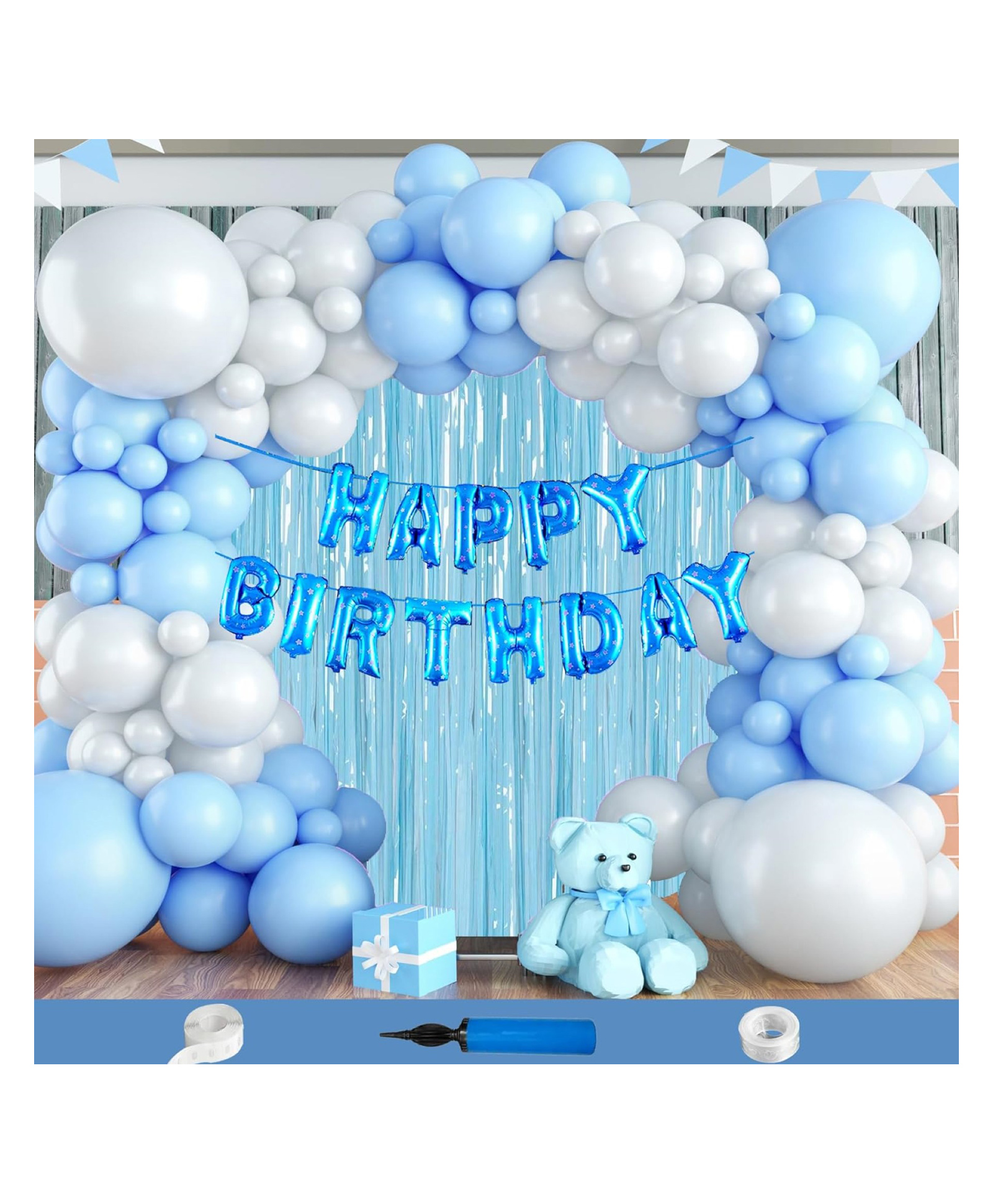 Bubble Trouble Birthday Decoration Items For Boys Party Decoration Kit Balloon Combo Pack Of 106 Pcs Blue White-picture-16