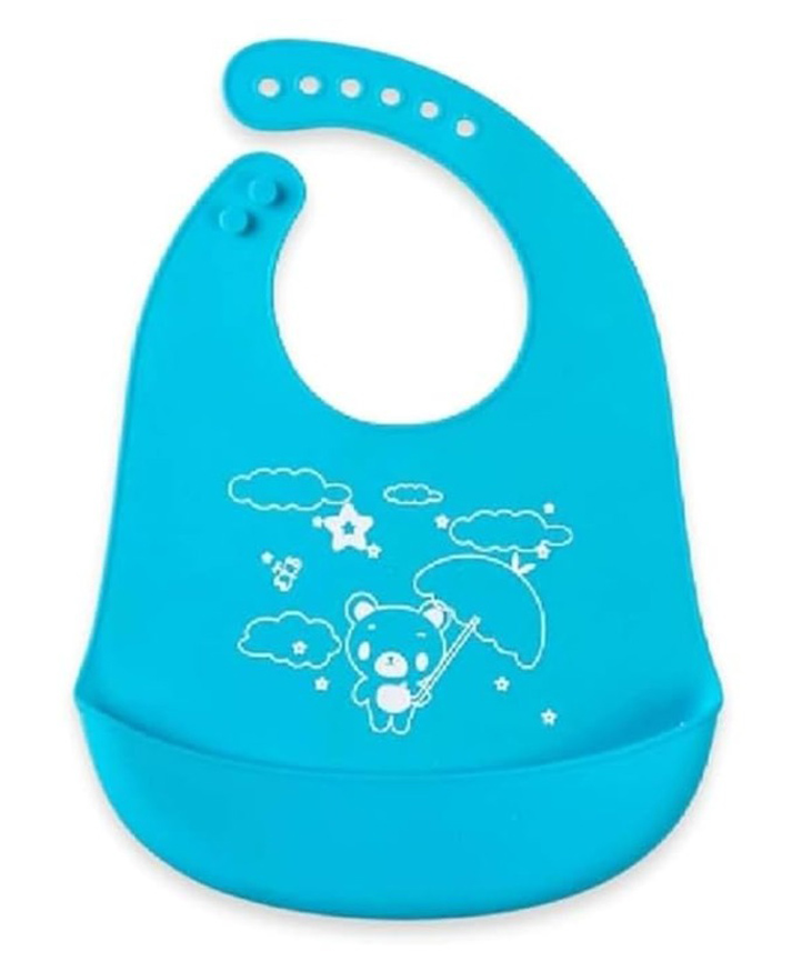 BabyGo Baby Siliconebibs | Baby Bib for Feeding & Weaning Babies & Toddlers | Waterproof, Washable & Reusable|Non Messy Easy Cleaning, Adjustable Neckline with Buttons - Blue-picture-34