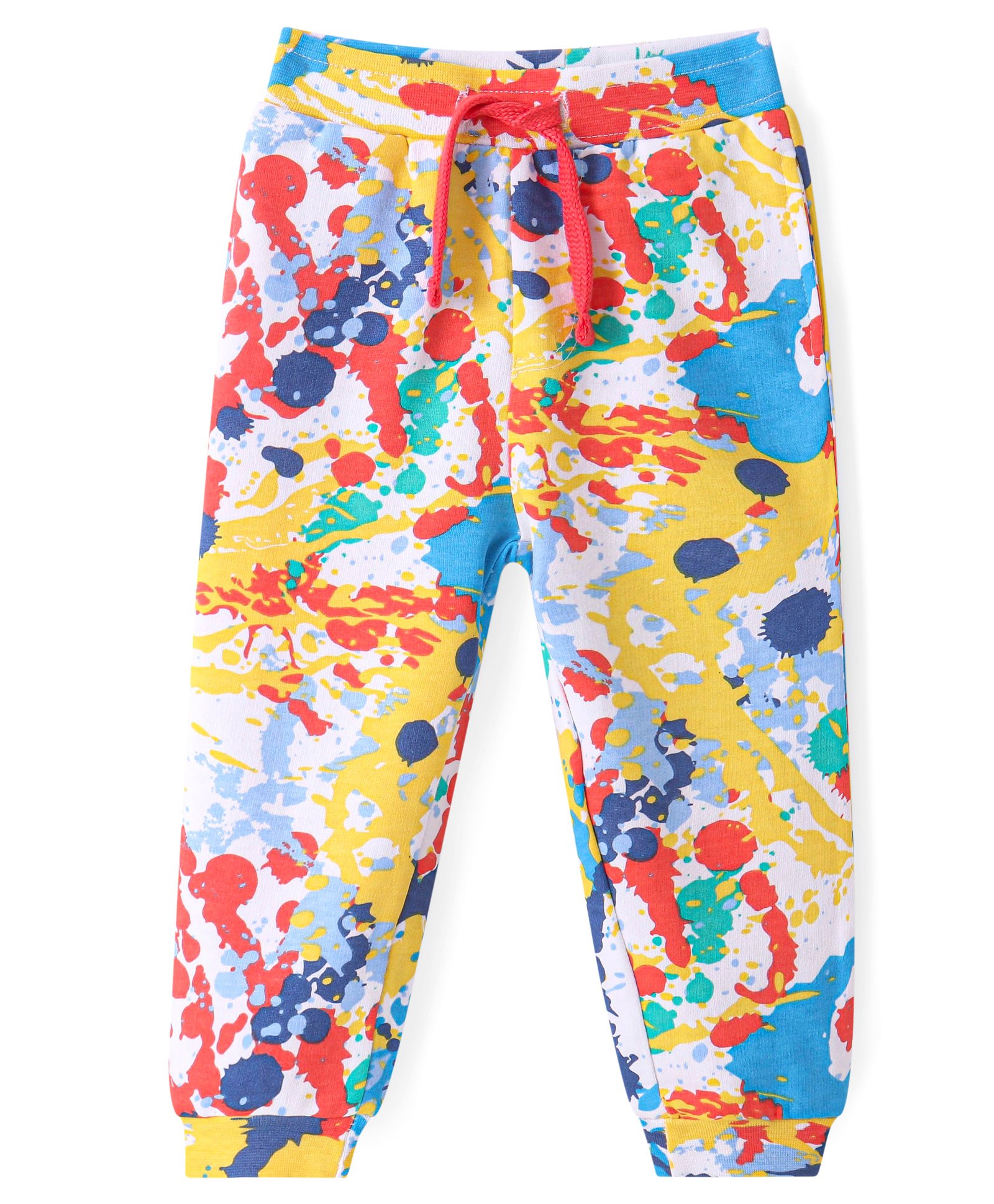 Babyhug French Terry Knit Full Length Lounge Pant with Colour Splash Print - Multicolour-image-26