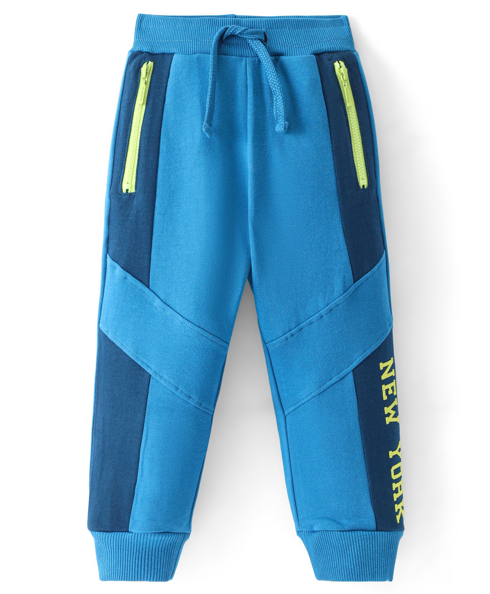 Babyhug French Terry Full Length Jogger Fit Track Pants with New York Print - Blue-image-13