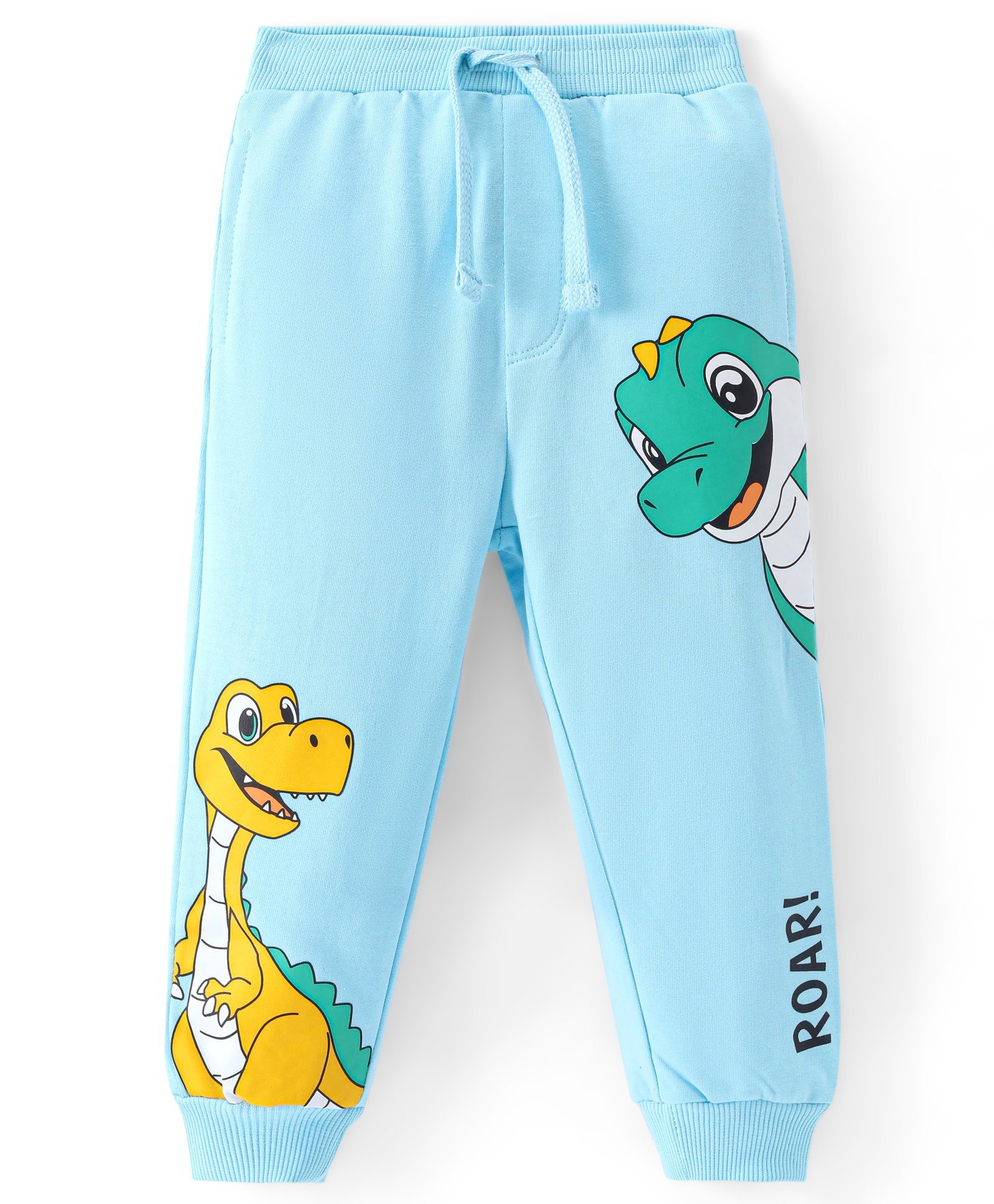 Babyhug French Terry Full Length Lounge Pant with Dino Print - Blue-picture-22