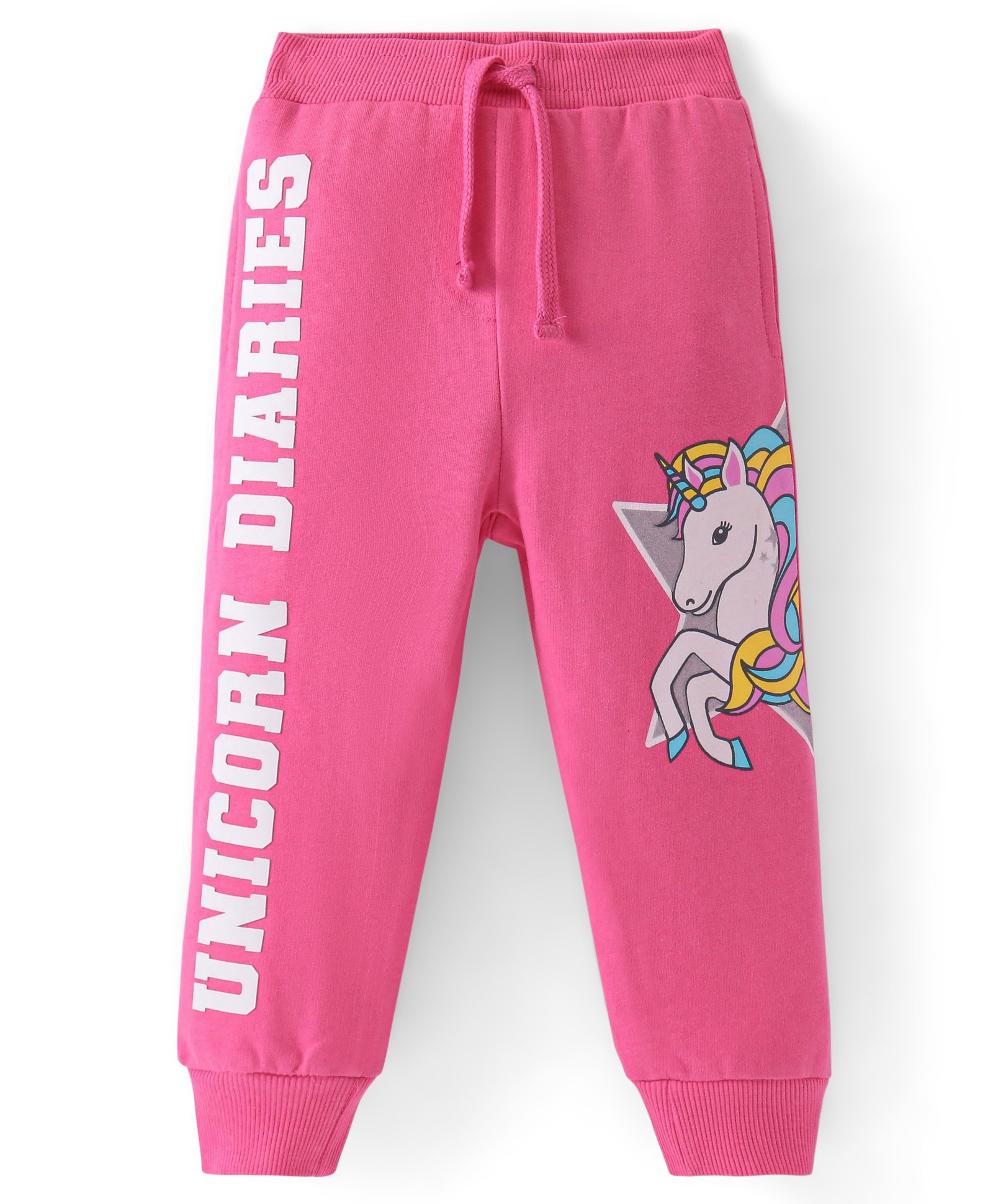 Babyhug French Terry Full Length Jogger Fit Track Pants with Unicorn Print - Pink-image-22
