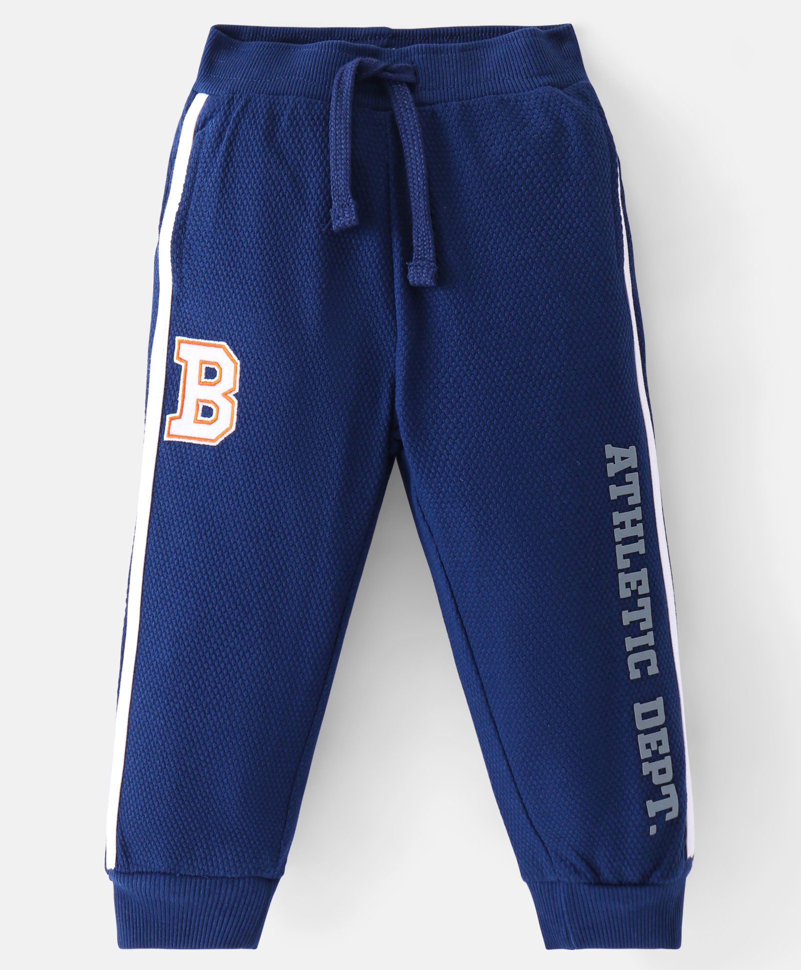 Babyhug French Terry Full Length Jogger Fit Track Pants with Letter Patch - Navy-image-49