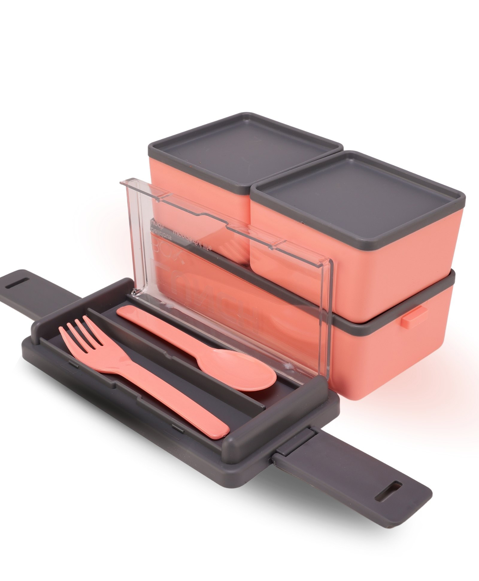 Paper Moon Bento Lunch Box 3 Container Tiffin Set with Spoon and Fork 1400ml Portable Lunch Containers for Kids 1pc - Color May Vary-image-4