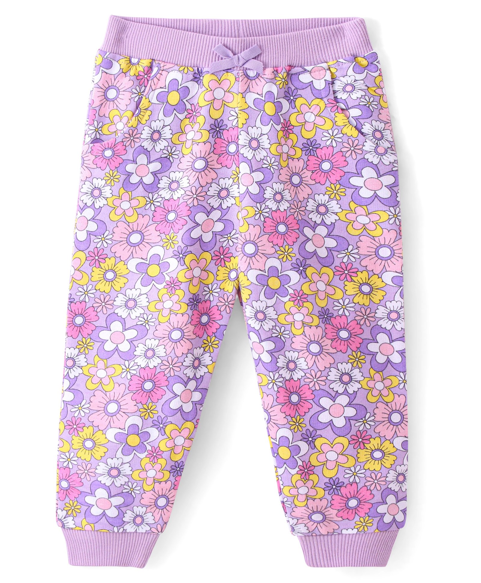 Babyhug Cotton Knit Full Length Lounge Pants With Floral Print - Lavender-picture-15