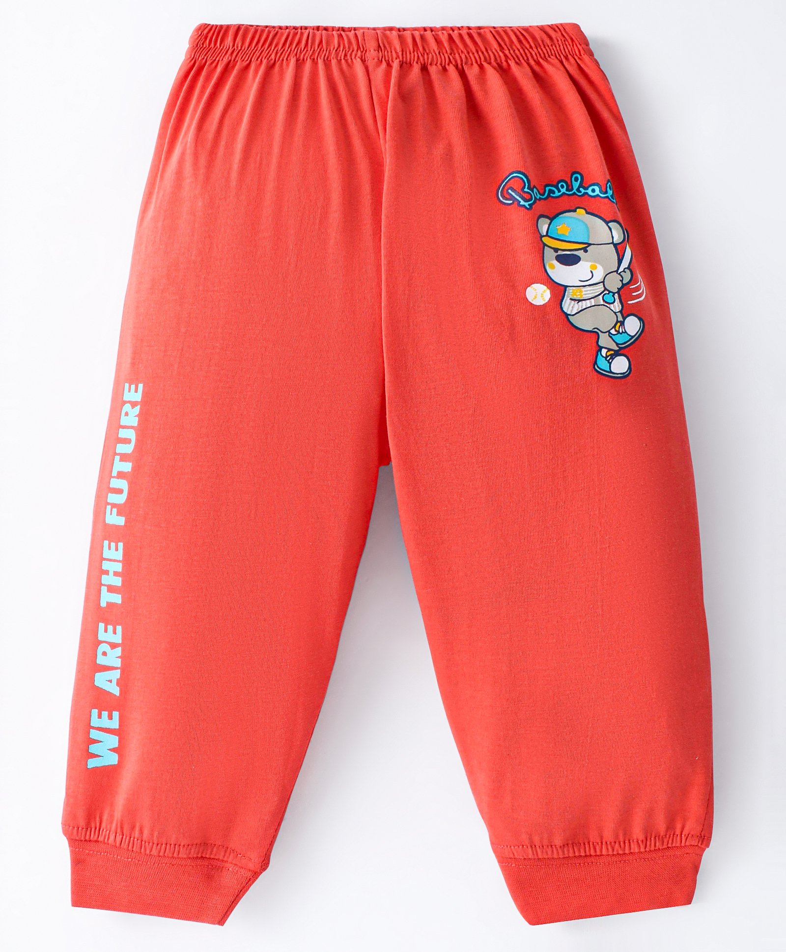 Tango Single Jersey Cotton Knit Full Length Lounge Pant with Bear & Side Text Print - Red-picture-38