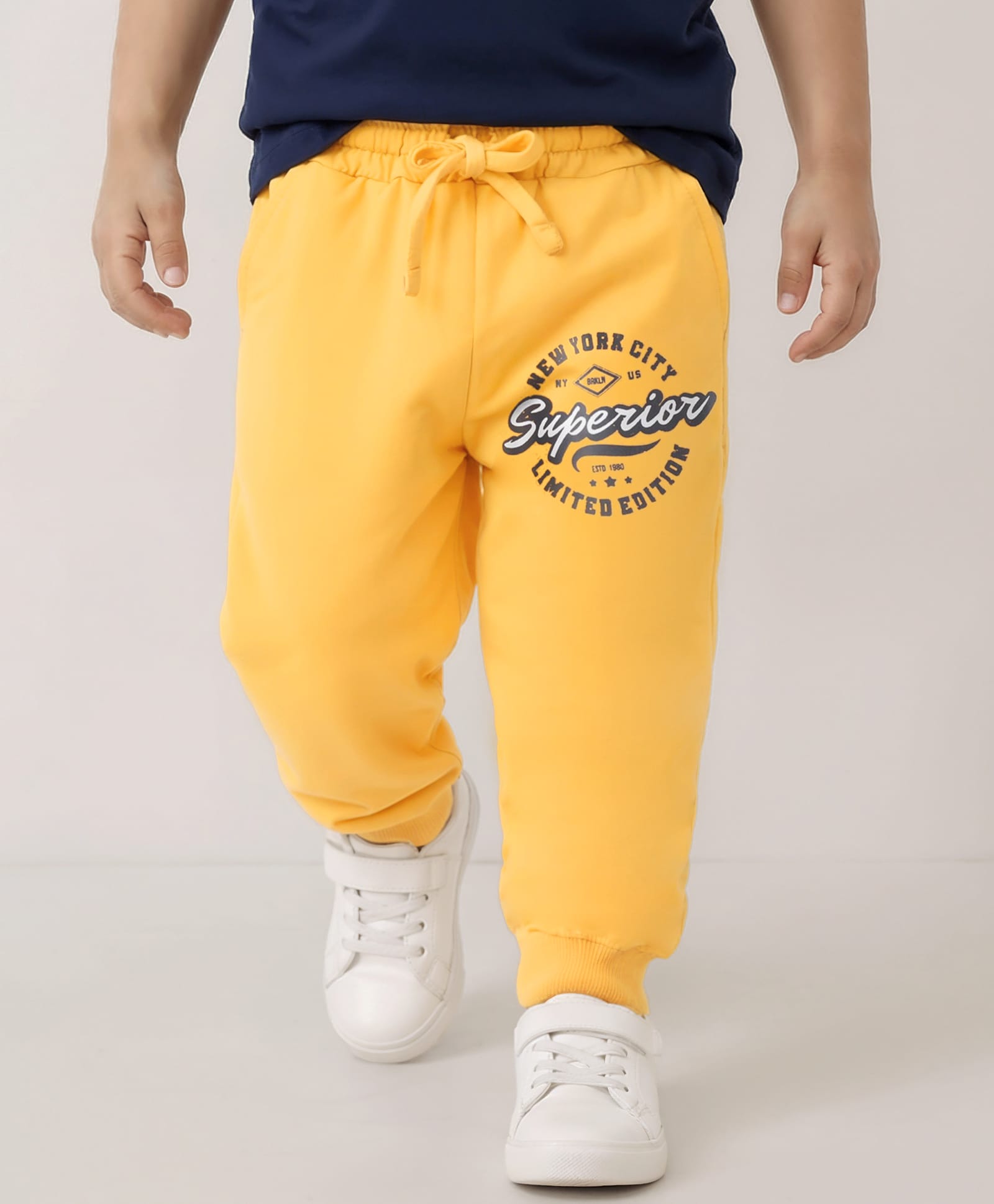 Taeko Looper Knit Full Length Lounge Pant with Text Print - Mustard-picture-14