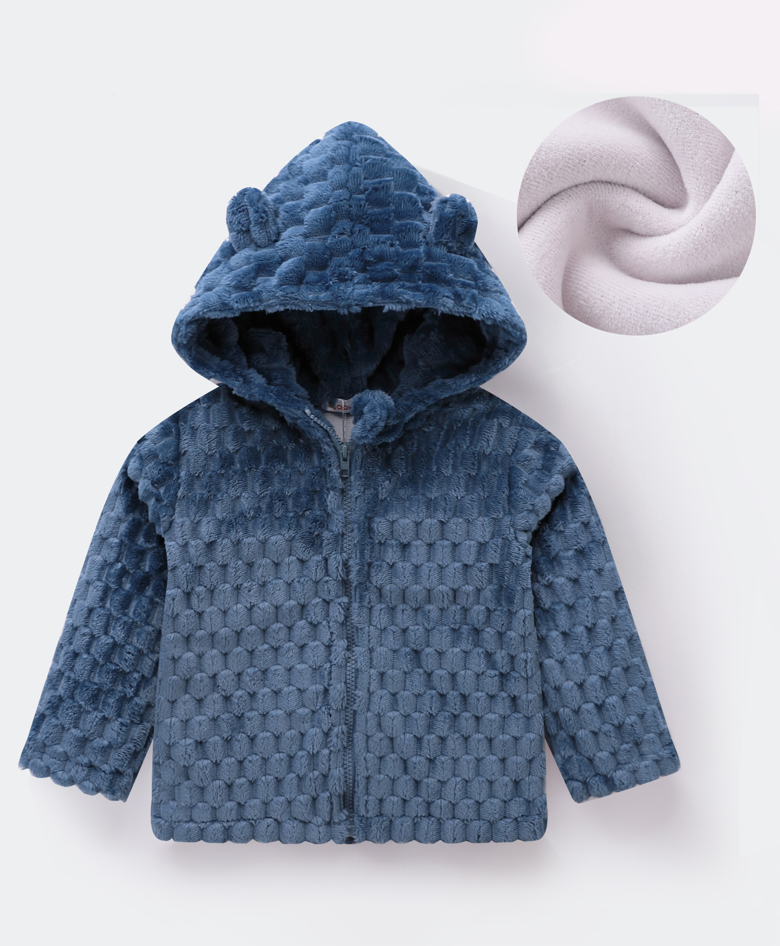 Kookie Kids Full Sleeves Hooded Winter Fur Jacket with 3D Bear Ear Applique - Blue-picture-23
