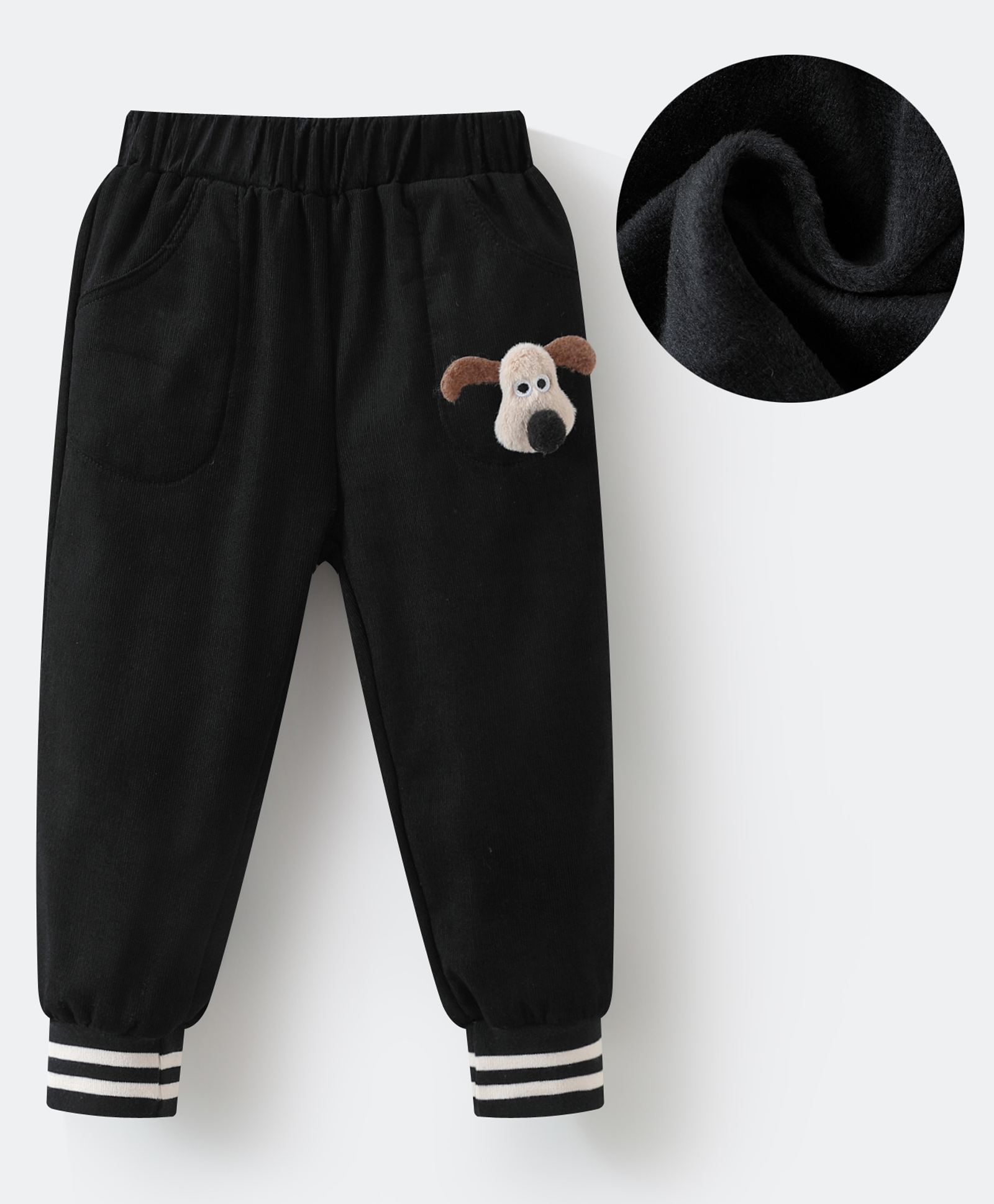 Kookie Kids Full Length Track Pants with Pockets & Sheep Applique - Black-image-2