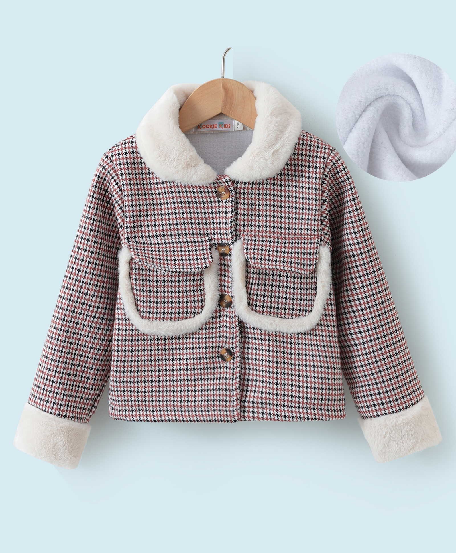 Kookie Kids Full Sleeves Collared Neck Winter Jacket With Checks Design - Brown-picture-19