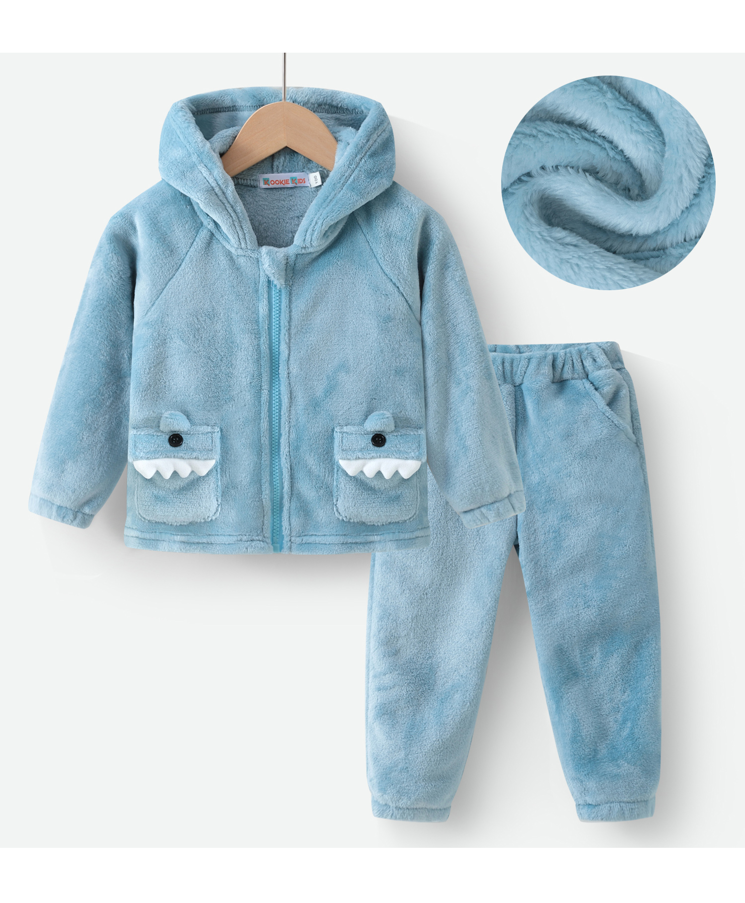 Kookie Kids Raglan Sleeves Hooded Front Zipper Winter Wear Suit With Front Pockets Applique - Blue-image-31