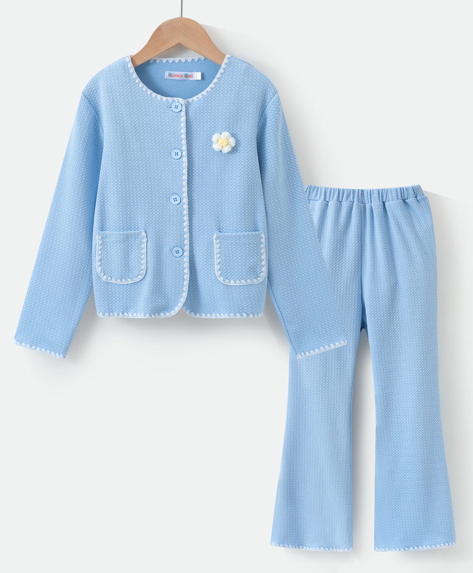 Kookie Kids Top & Pant Party Set with Floral Applique - Sky Blue-image-0