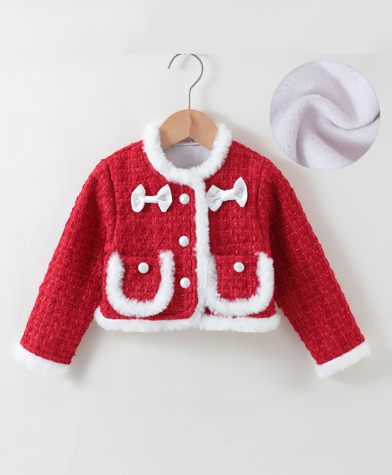 Kookie Kids Full Sleeves Winter Jacket With Bow Applique & Pearl Detailing - Maroon-image-46