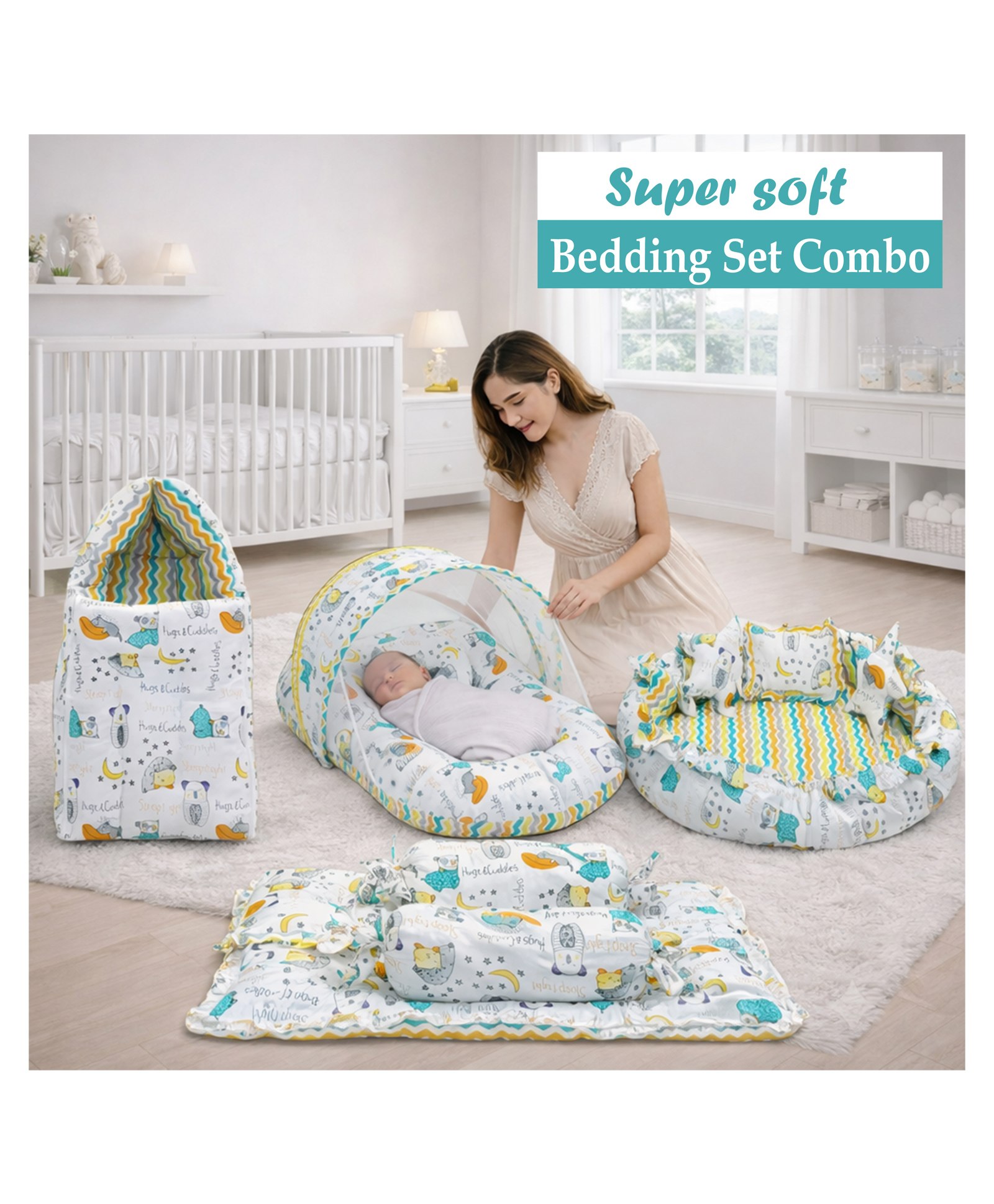 Fareto Complete Bedding Set Essentials Combo For Baby Good Night,green-picture-29