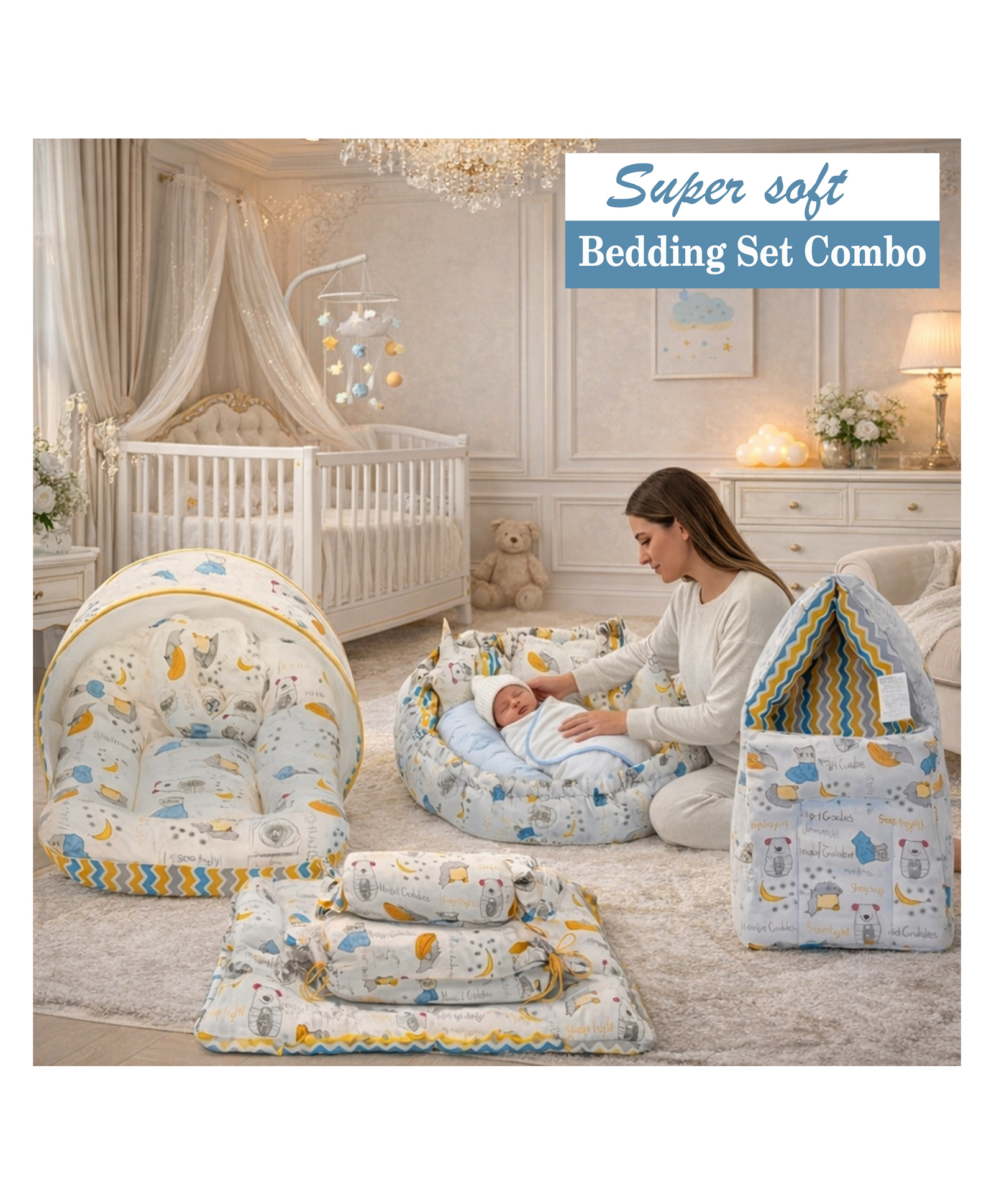 Fareto Complete Bedding Set Essentials Combo For Baby Good Night,blue-picture-30