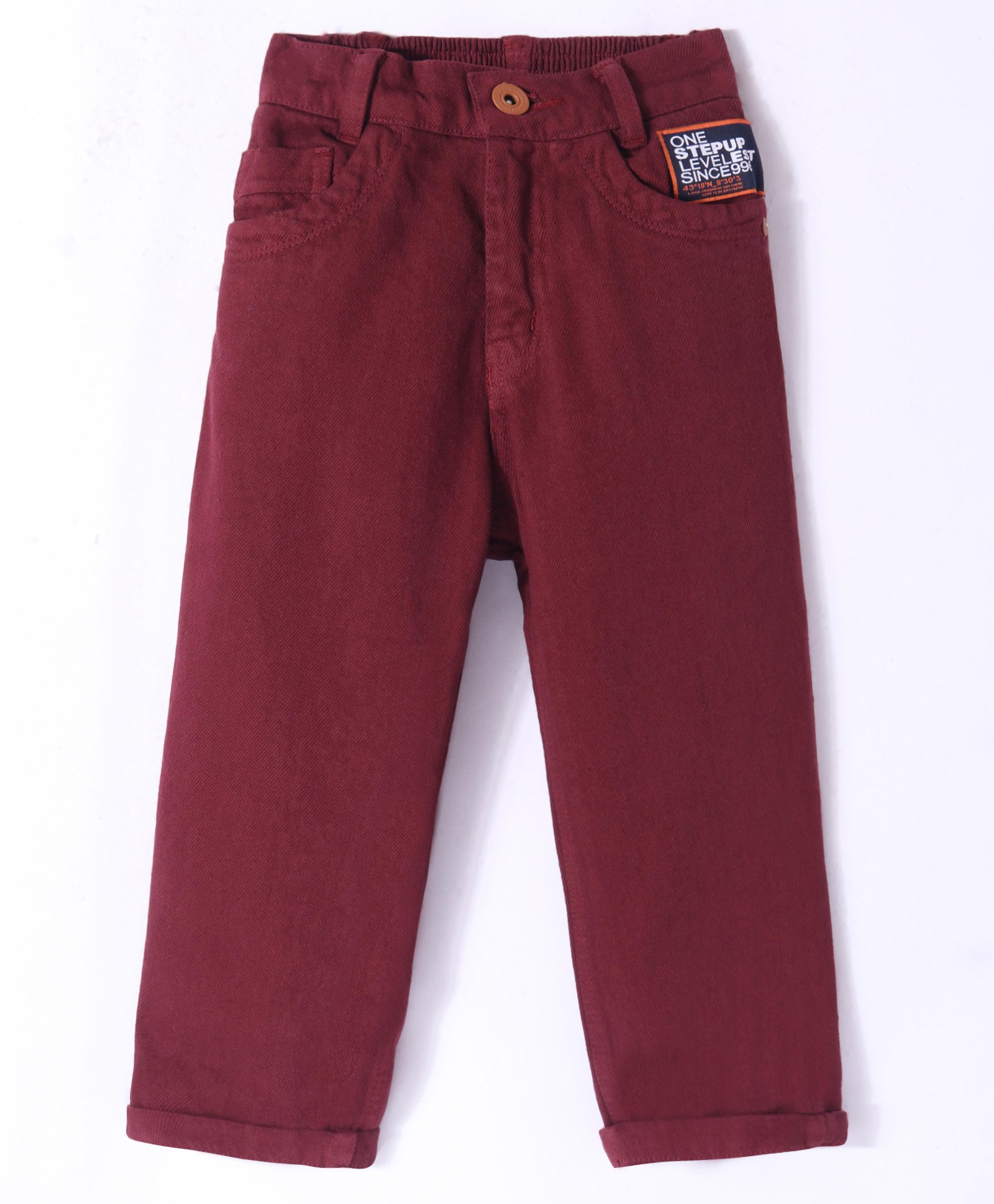 Little Kangaroos  100% Cotton Full Length Jeans Solid Colour - Maroon-picture-10