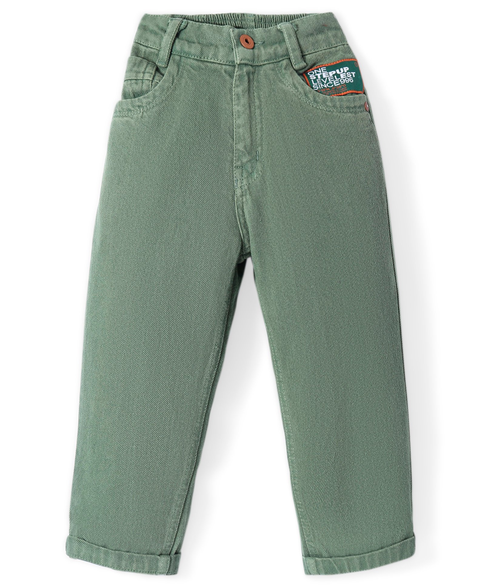 Little Kangaroos 100% Cotton Full Length Solid Colour Jeans - Olive Green-picture-13