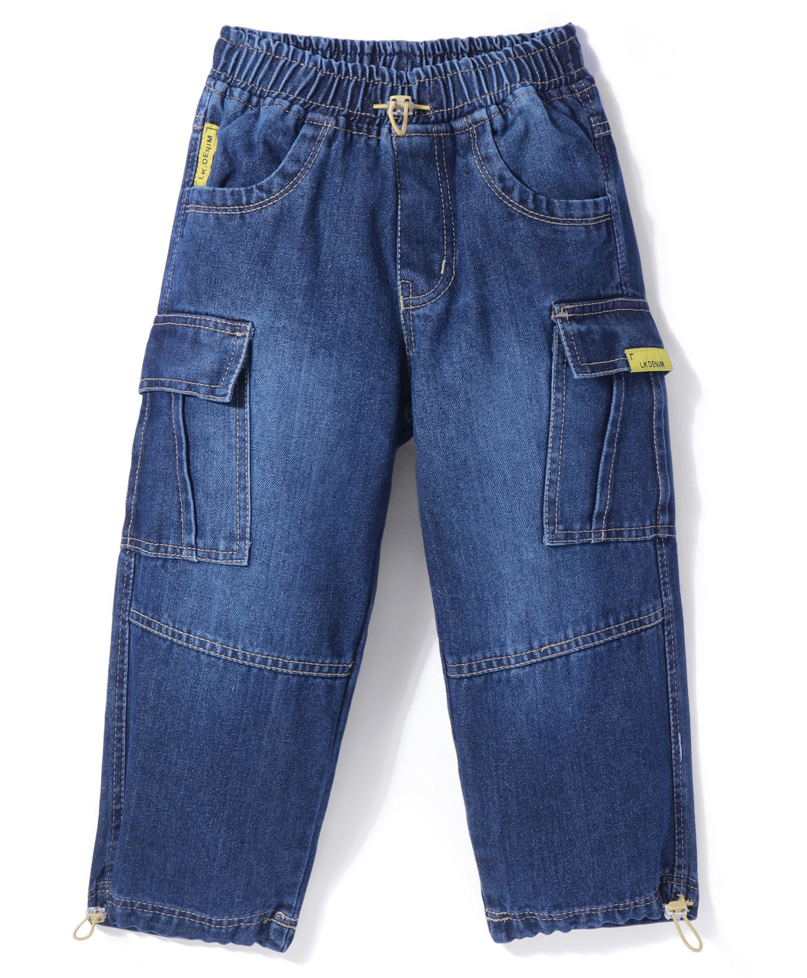 Little Kangaroos 100% Cotton Woven Full Length Denim Jeans with Cargo Pockets Solid Colour -Dark Blue-picture-34